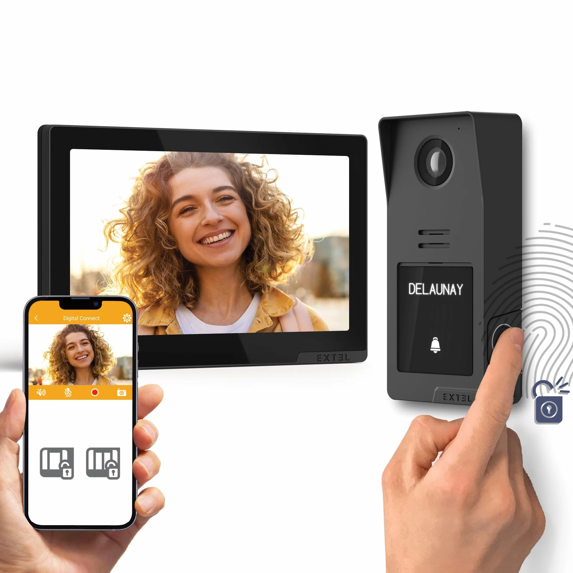 Extel Digital Connect Visiophone Filaire 2 Fils 7" 2K avec Lecteur d'Empreinte Digitale