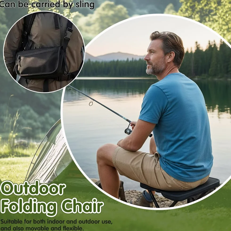 Tabouret de camping pliable 31 cm avec sac de rangement noir