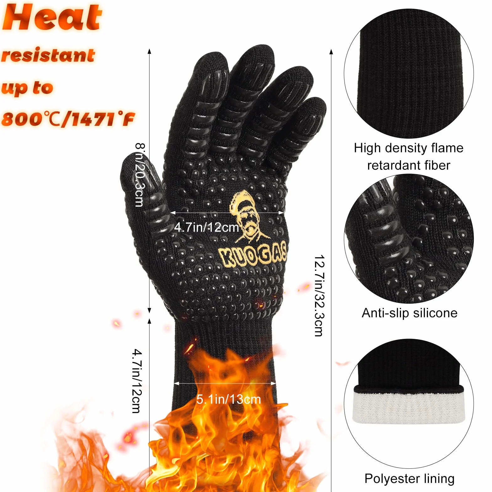 Gants Barbecue Anti-Chaleur 800°C Gant Cuisine Four BBQ Accessoire
