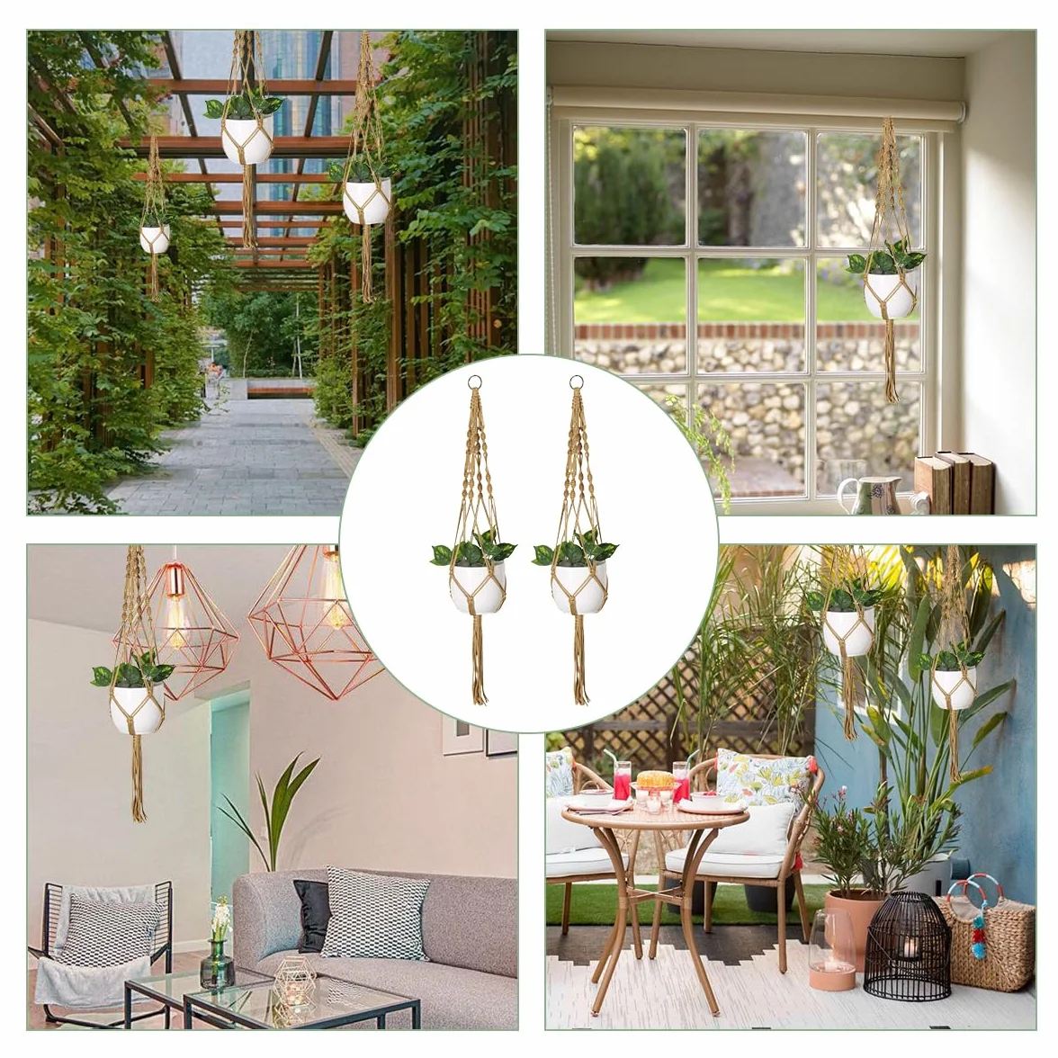Macramé Pot Suspendu 2 Pièces avec Crochets en S et Crochets à Corne, Support Pots Suspendu pour Fleur Intérieur