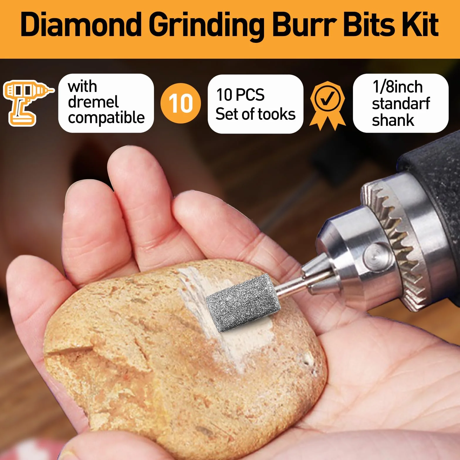 10 Pcs Grain 120 Fraises Diamantées pour Dremel, Mèches de Gravure avec tige de 1/8" pour Ponçage Sculpture Gravure de Pierre, Verre, Céramique