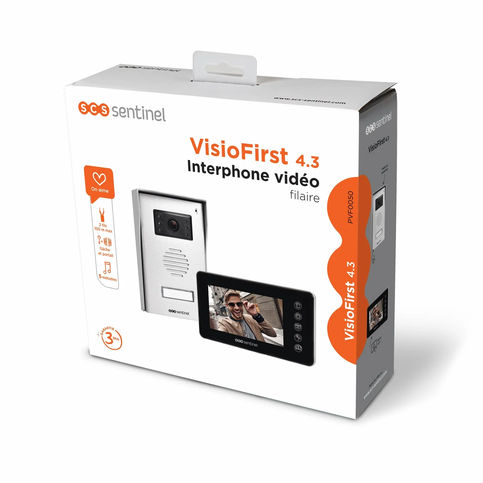 SCS Sentinel - PVF0050 - Interphone Vidéo Filaire Prim' VisioFirst 4.3 -Caméra et Audio - Ouverture Portail, Portillon, Gâche Électrique - 1 Platine Extérieure1 Moniteur - Garantie 3 Ans