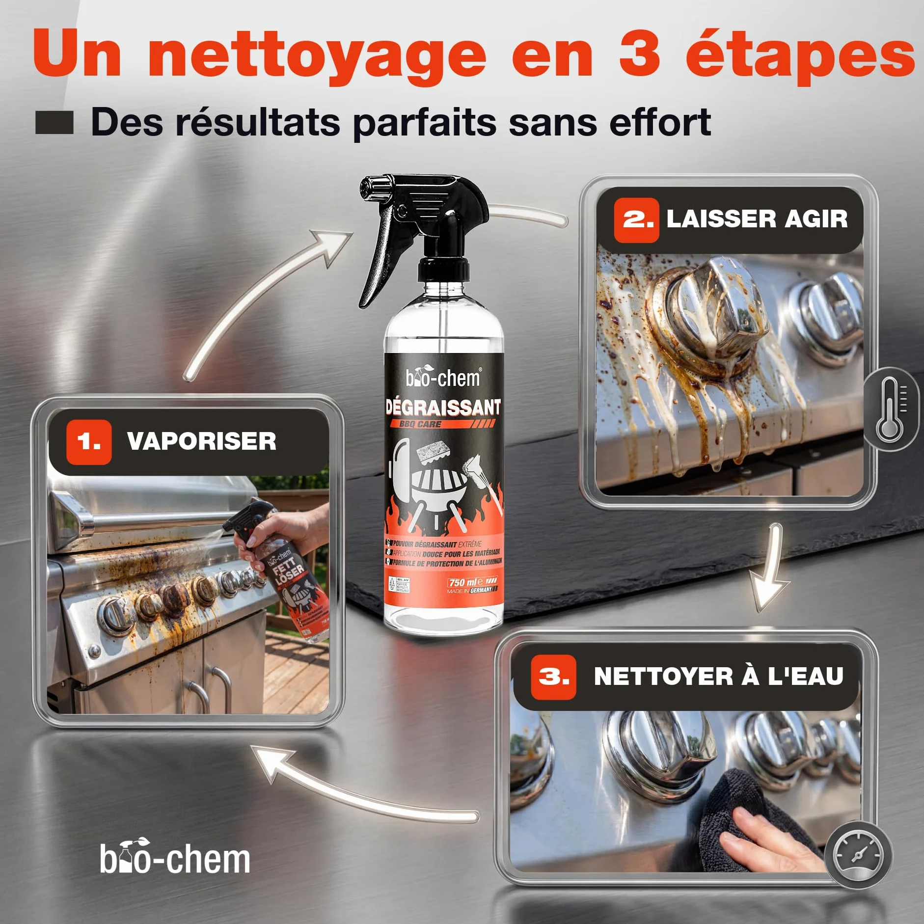 Spray nettoyant pour barbecues 0,75L - Dégraissant prêt à l'emploi pour plancha et grille barbecue