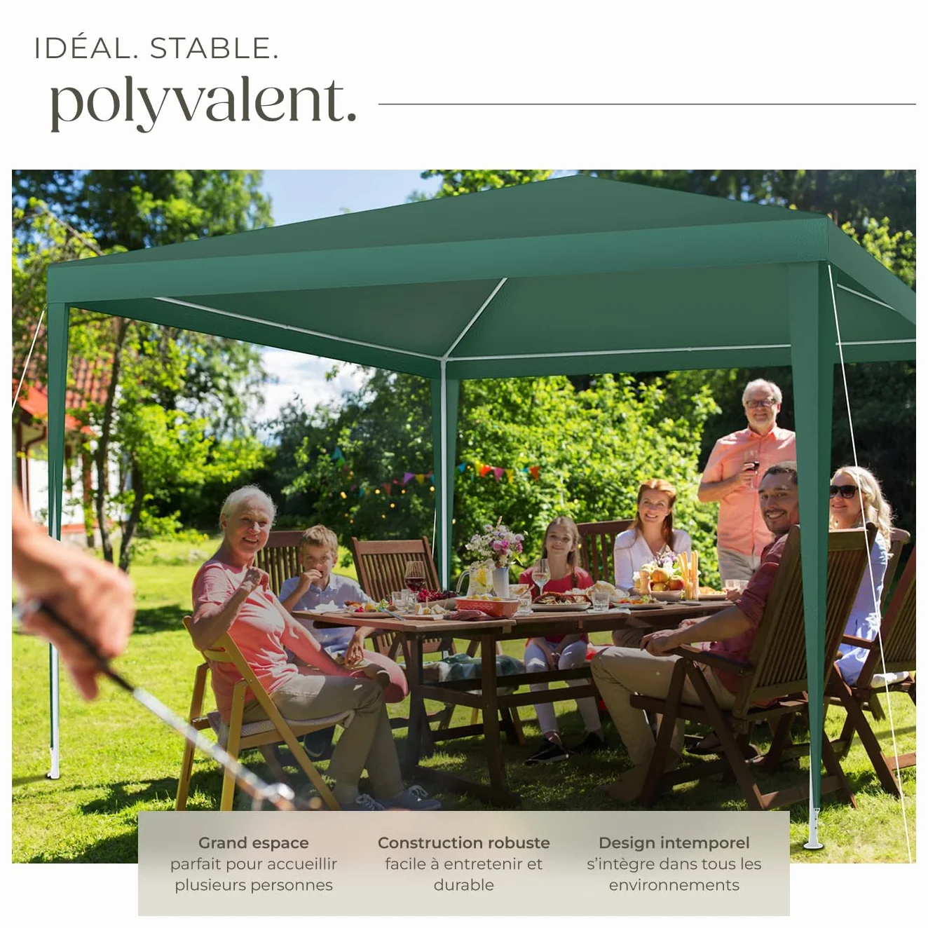 Tectake Tonnelle de Jardin 3x3m Protection UV 30+ Cadre Acier époxy Gazebo avec Parois Amovibles