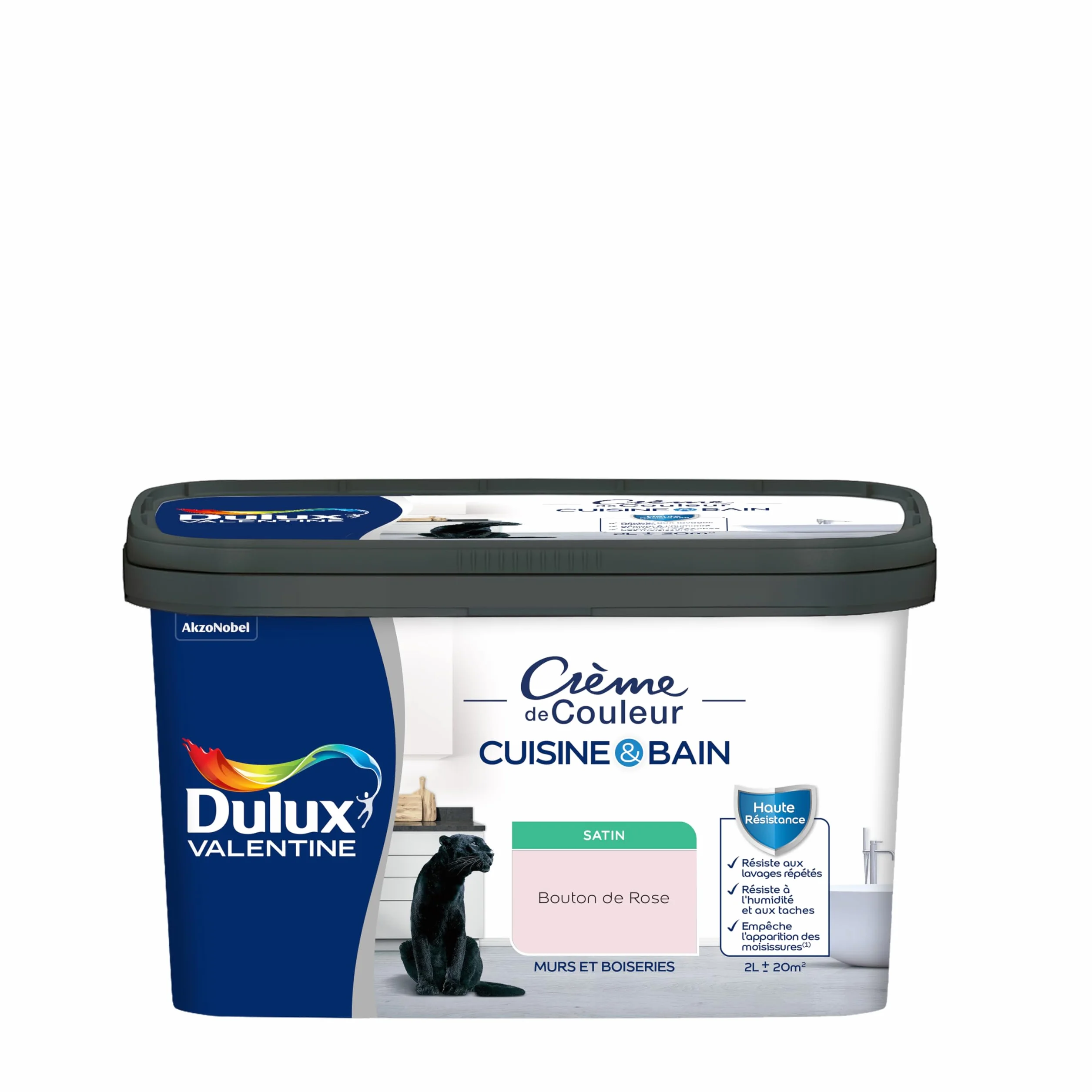 Dulux Valentine Peinture Intérieure Crème de Couleur Cuisine et Salle de Bain - Pièces Humides Murs et Boiseries - Résistant aux taches et à l'humidité - Satin Bouton de Rose 2 L
