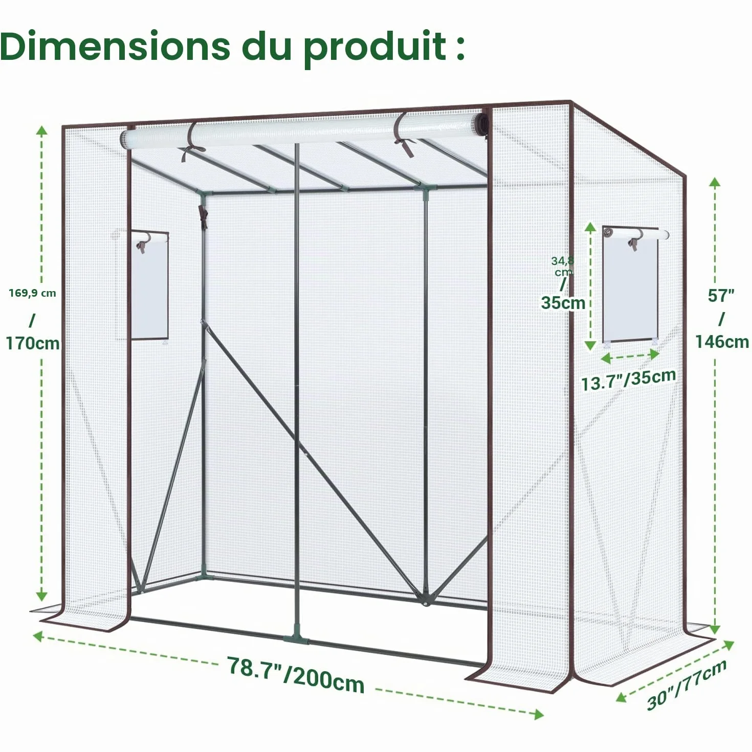 Ohuhu Serre de Jardin 200x77x170 cm PE Blanc Translucide 130g/m²