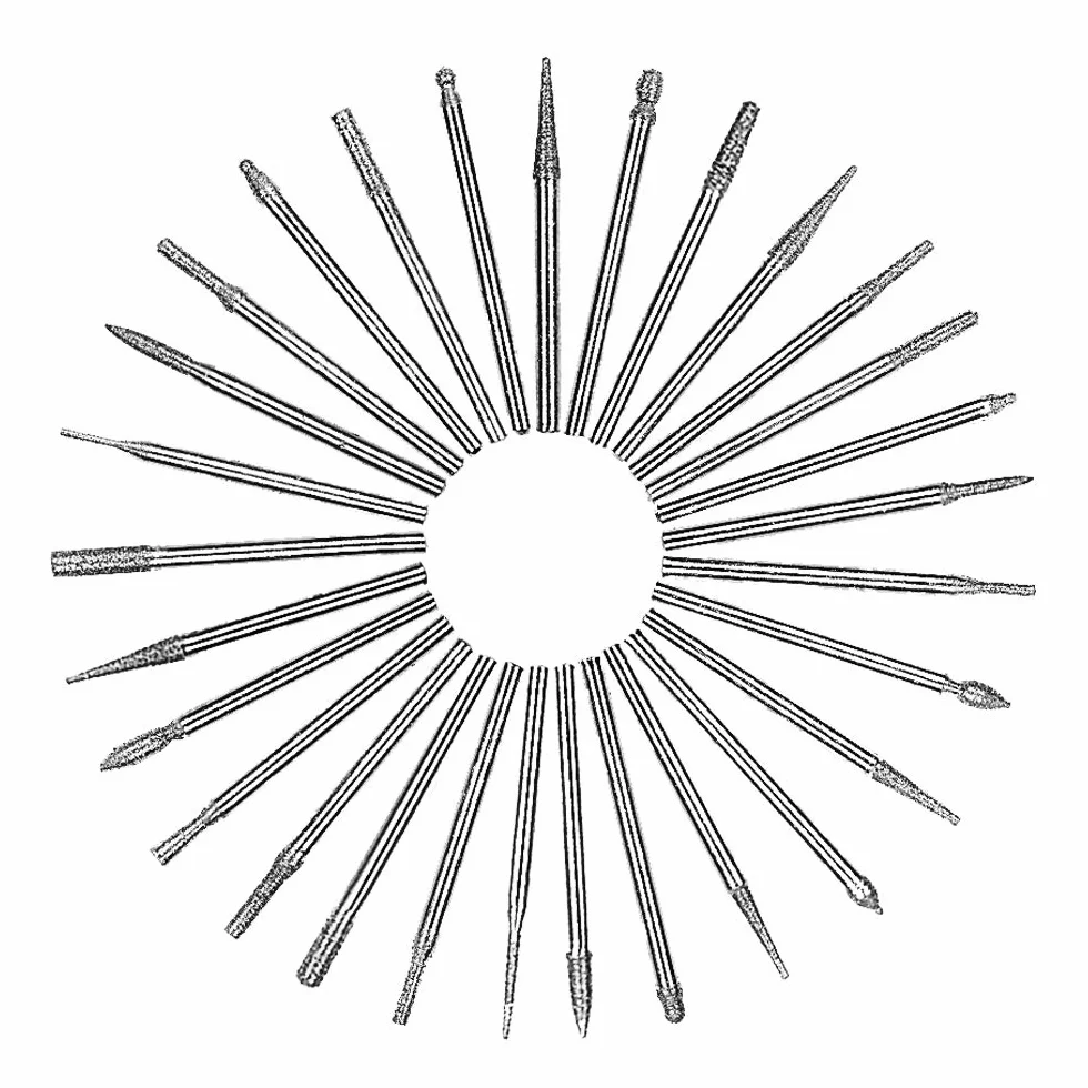 Treki 30PCS Fraises Diamant 2.35mm Tige Fraises Diamantées Titane Fraises à Limes Rotatives Accessoires Fraises Bavure à Limes pour Graver sur Céramique Pierre Verre Bijoux