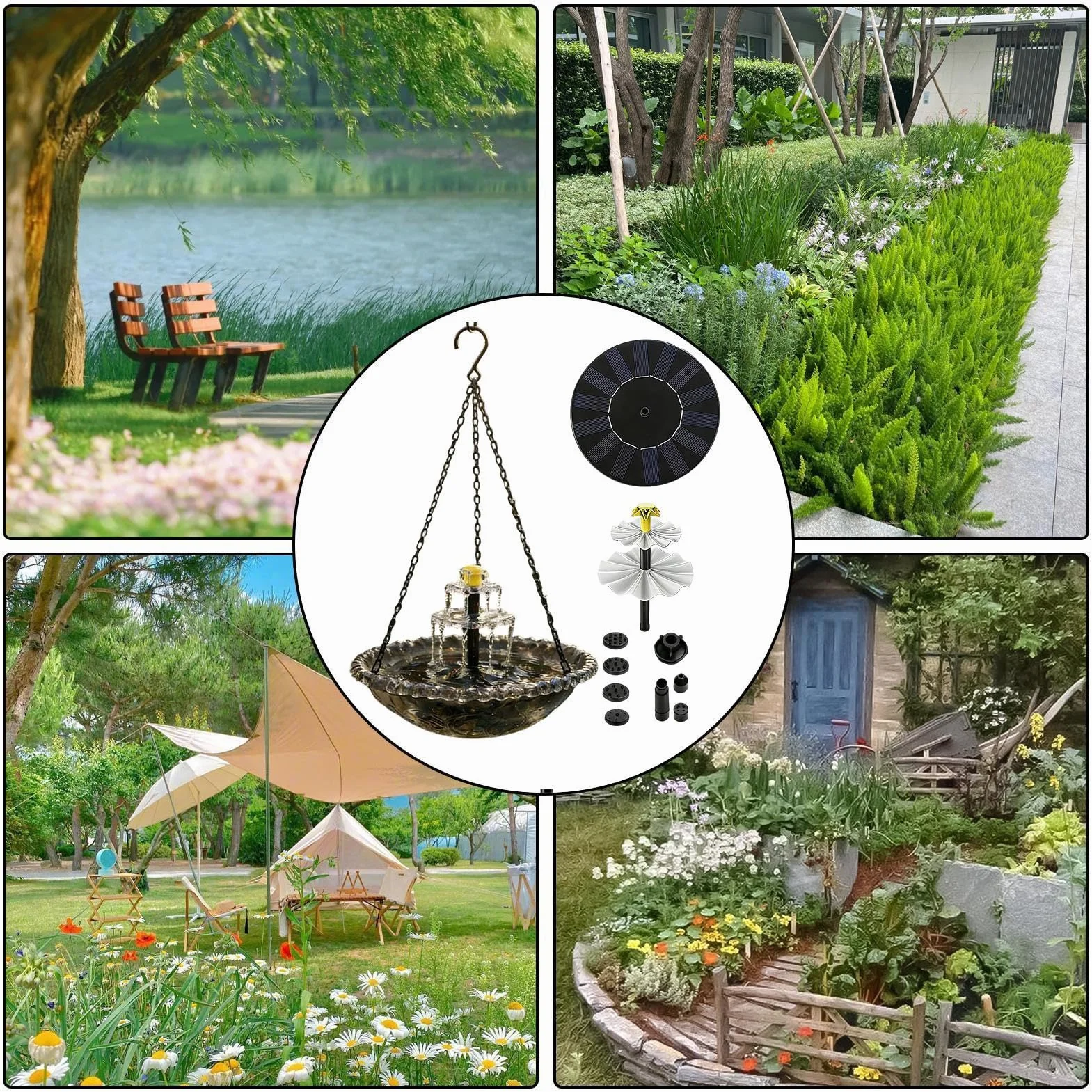 Fontaine Solaire pour Oiseaux avec Pompe et Gicleur, Bain d'Oiseau Solaire pour Jardin Extérieur