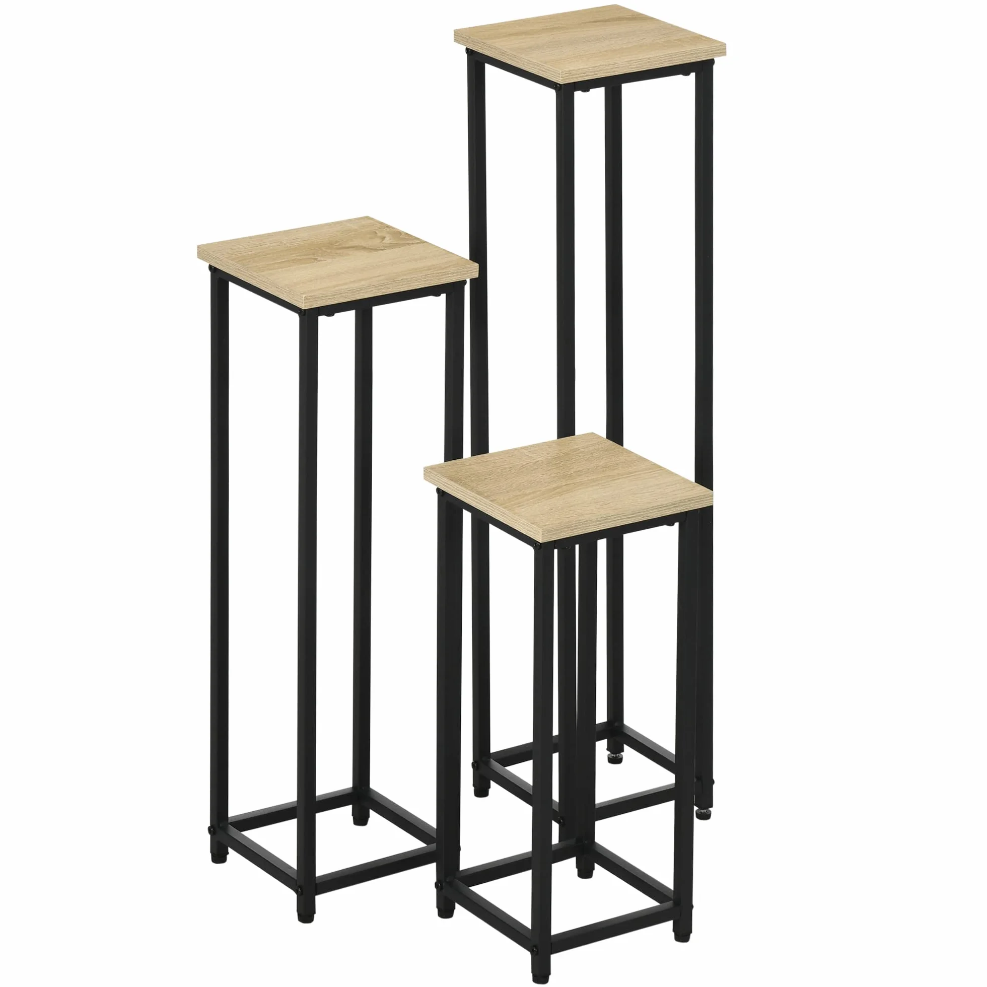 Outsunny Lot 3 supports pot de fleurs porte-plantes empilables 21x21x50/70/90 cm acier