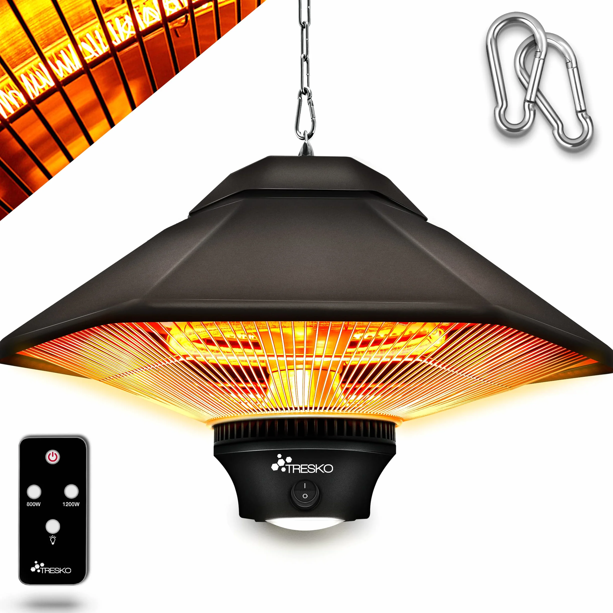 TRESKO Chauffage Radiant Mural Infrarouge 1200W Télécommande Affichage LED Radiateur Rayonnant Électrique Terrase Bronze