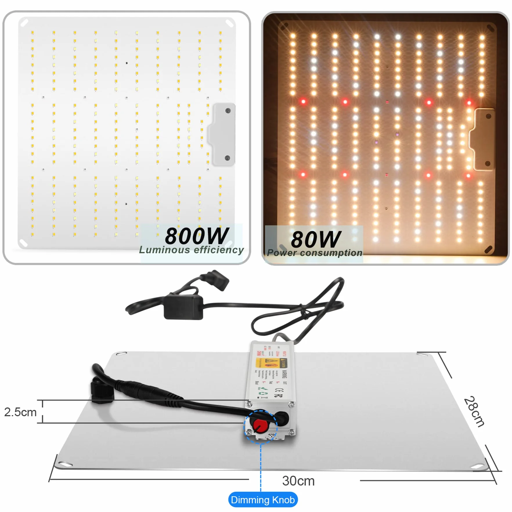 Lampe LED Horticole 800W Spectre Complet avec Gradation pour Plantes d'Intérieur Hydroponic