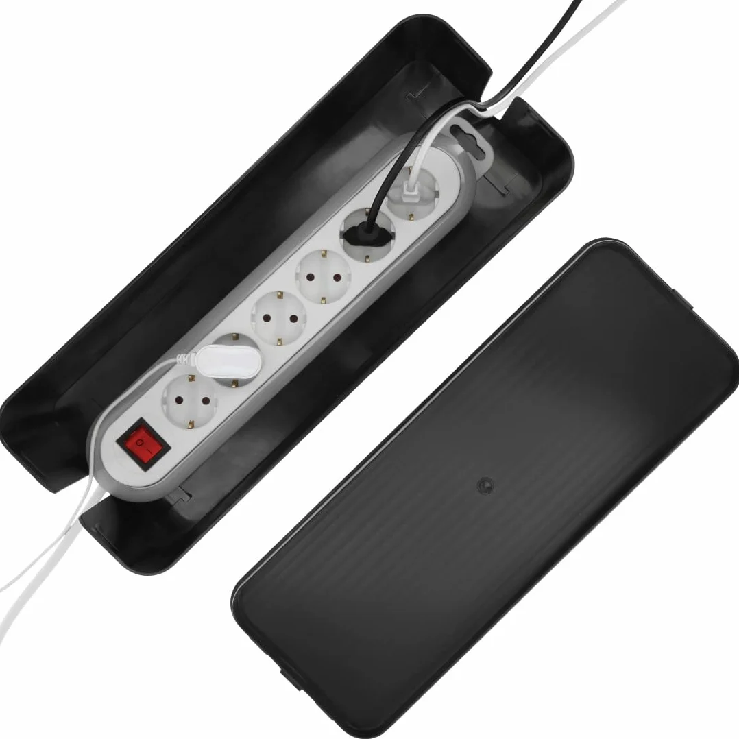 Hama Boîte pour câbles Maxi (Boite Rangement pour Cables chargeurs et multiprises, boitier Cache câbles 40x15,5x13,5cm, Pieds en Caoutchouc) Noir