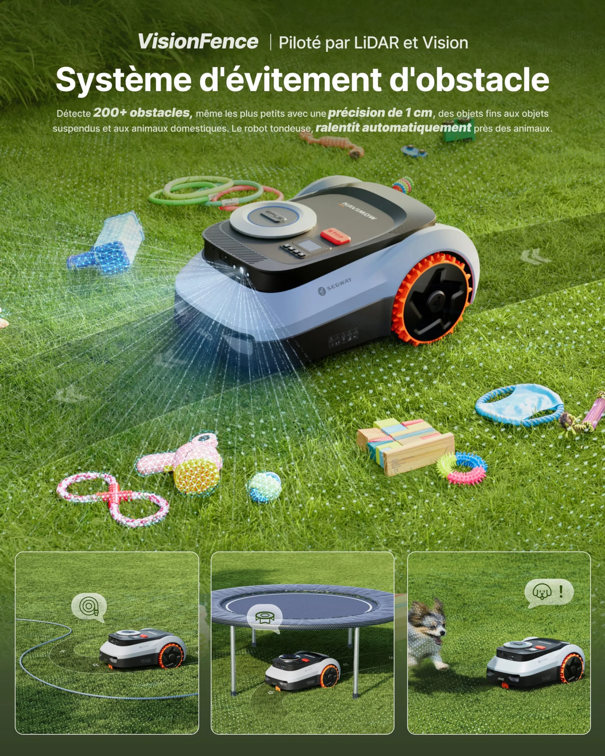 Segway Navimow i210 LiDAR Pro Robot Tondeuse avec Garage M, Navigation LiDAR+Vision+RTK, Xero-Turn AWD, 55% pente