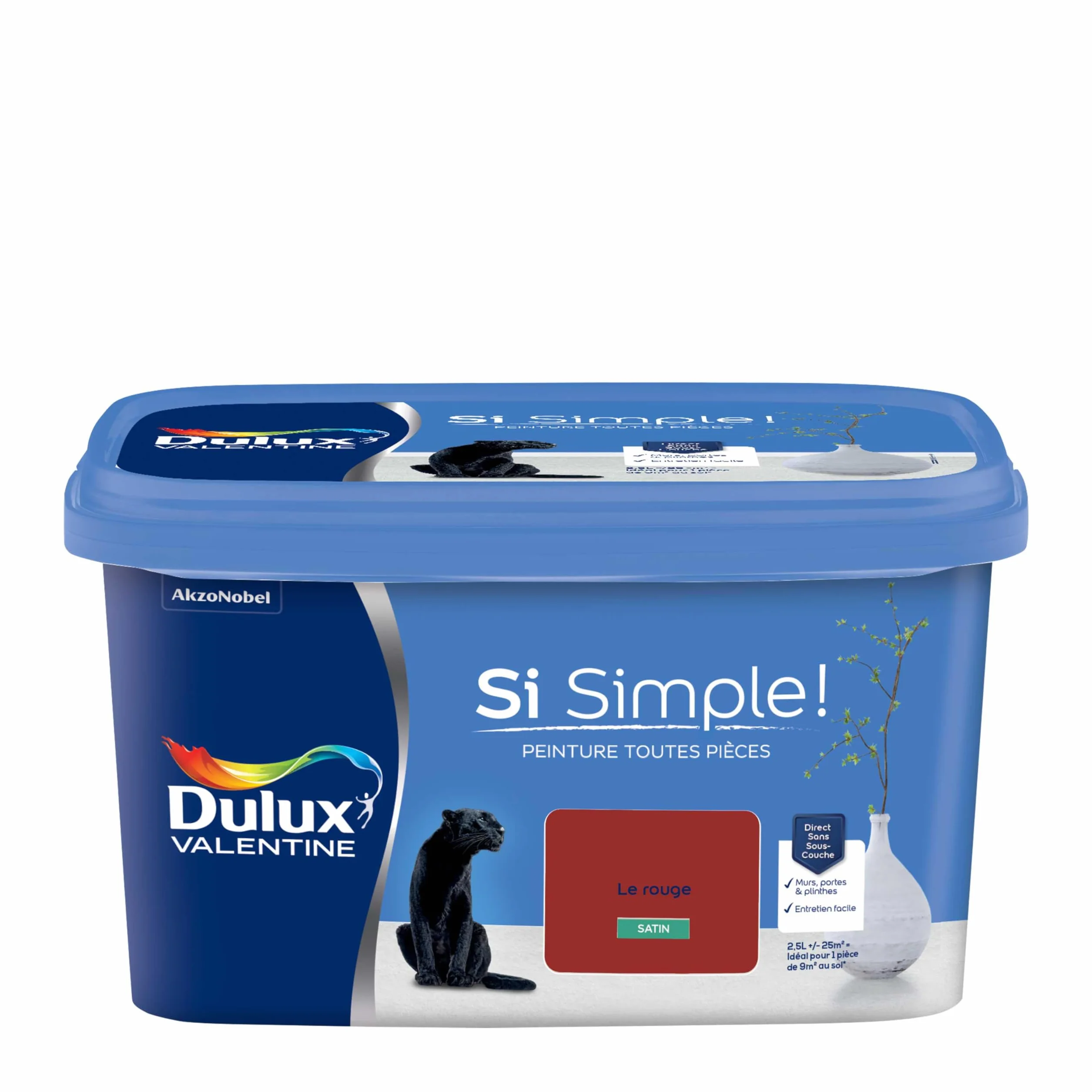 Dulux Valentine Peinture Si Simple Peinture Intérieure Toutes Pièces - Peinture Mur et Plafond, Porte et Plinthe - Couleur : Le Rouge Satin - 2,5 L
