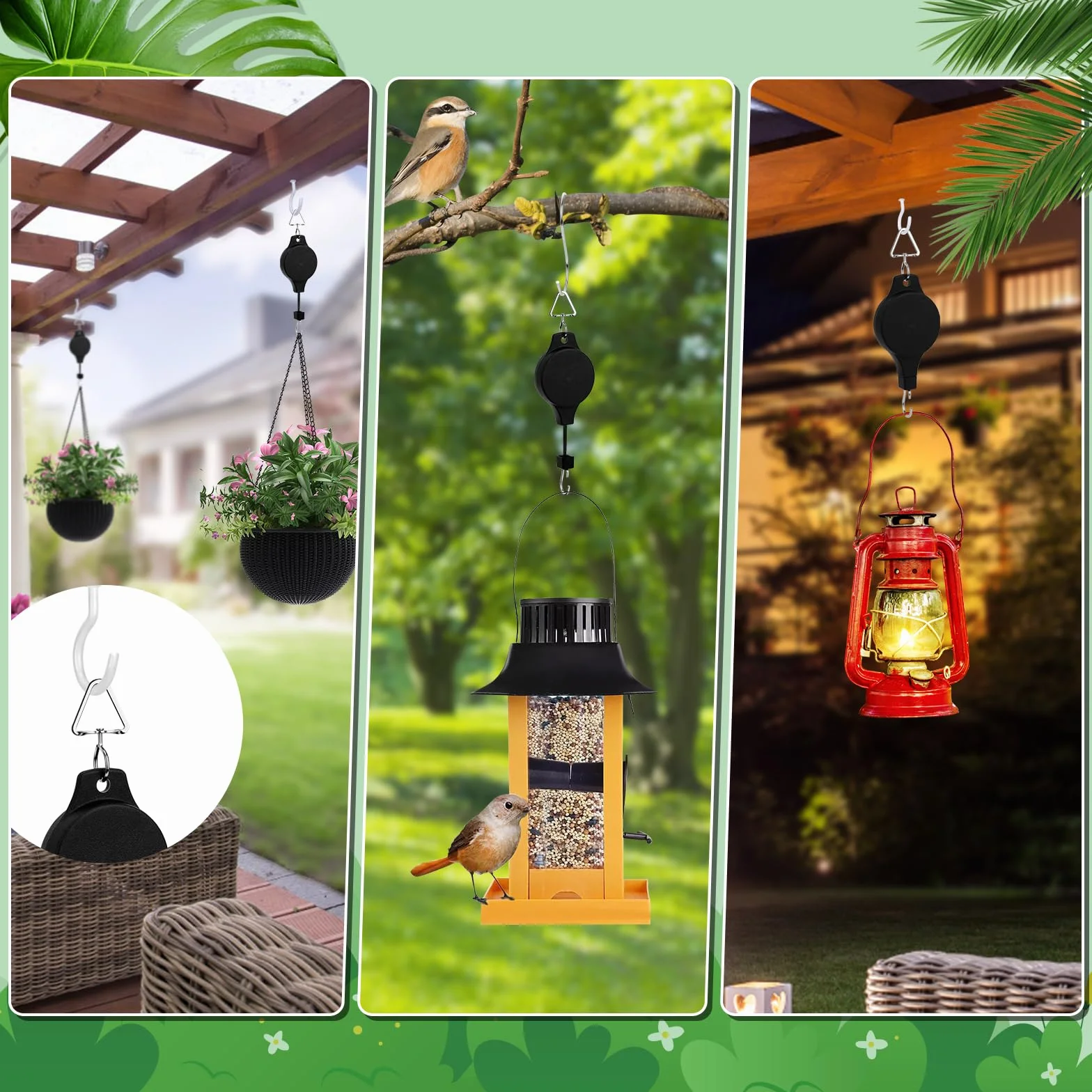 Yotako Lot de 3 crochets rétractables pour plantes réglables avec crochets de plafond blancs