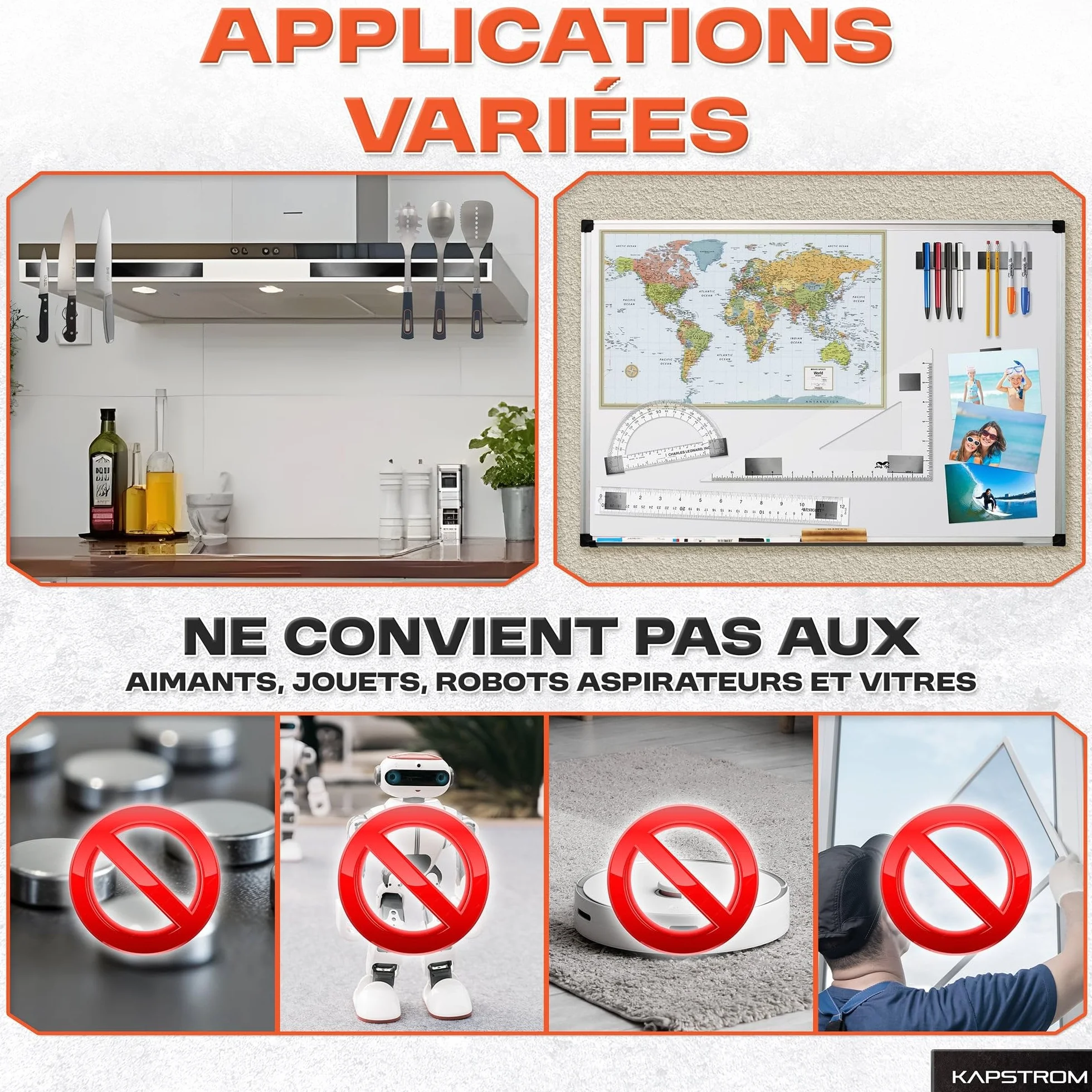 Rouleau de ruban magnétique KapStrom (3 mètres / 120" de long et 3 cm / 1,2" de large), bandes magnétiques de qualité supérieure avec support auto-adhésif solide 3M, facile à couper à la taille
