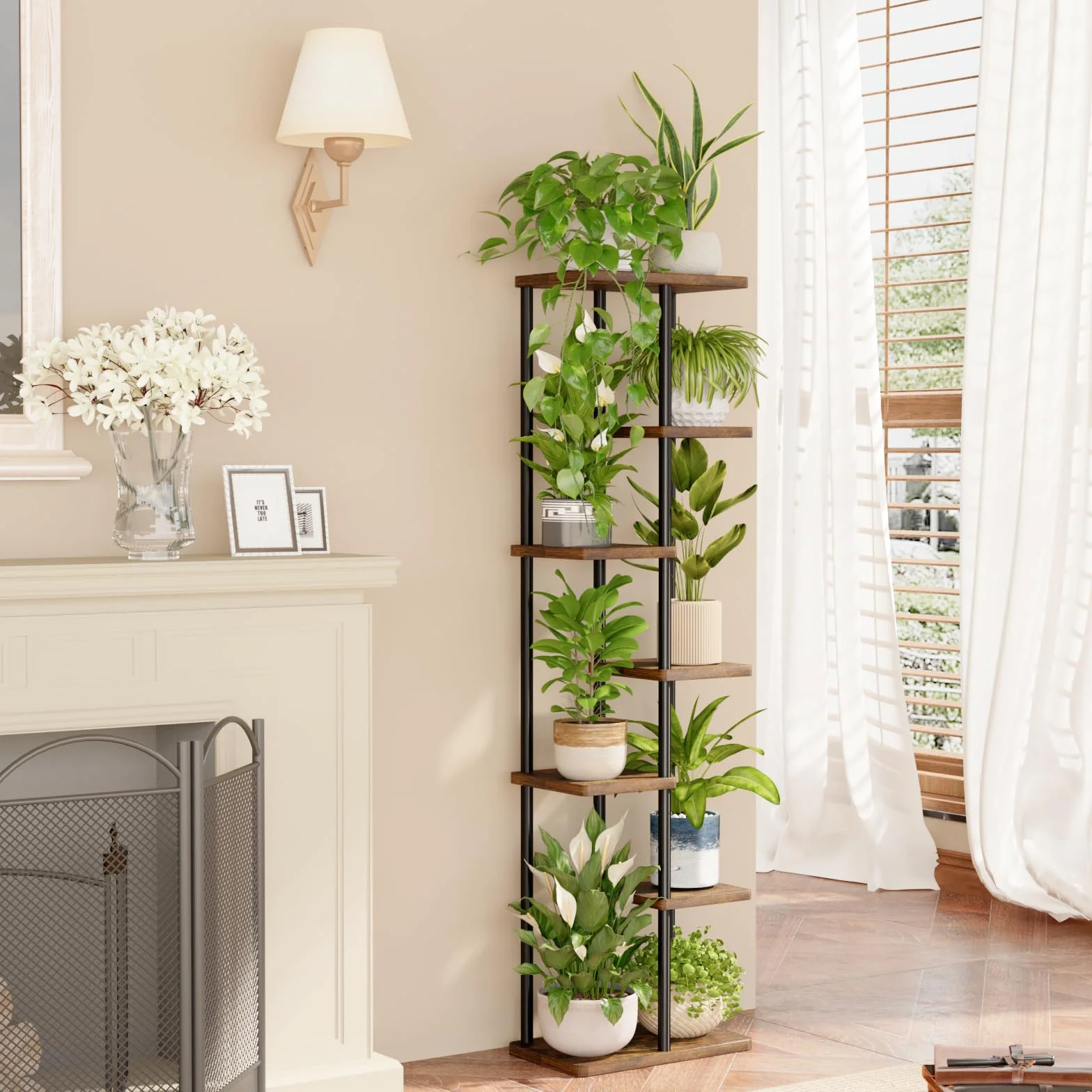 Bamworld Support Plantes Interieur 7 Niveaux Métal Étagère à Fleurs Brun