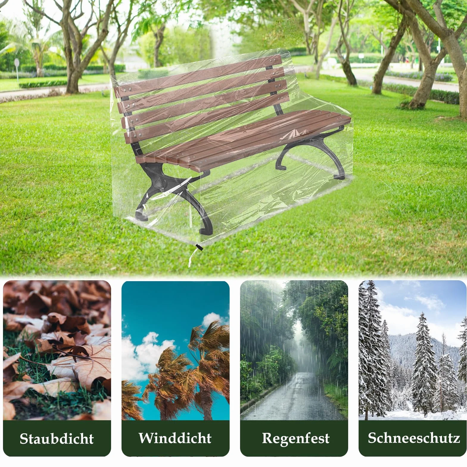 Housse de protection pour banc de jardin 160x80x75 cm transparente imperméable