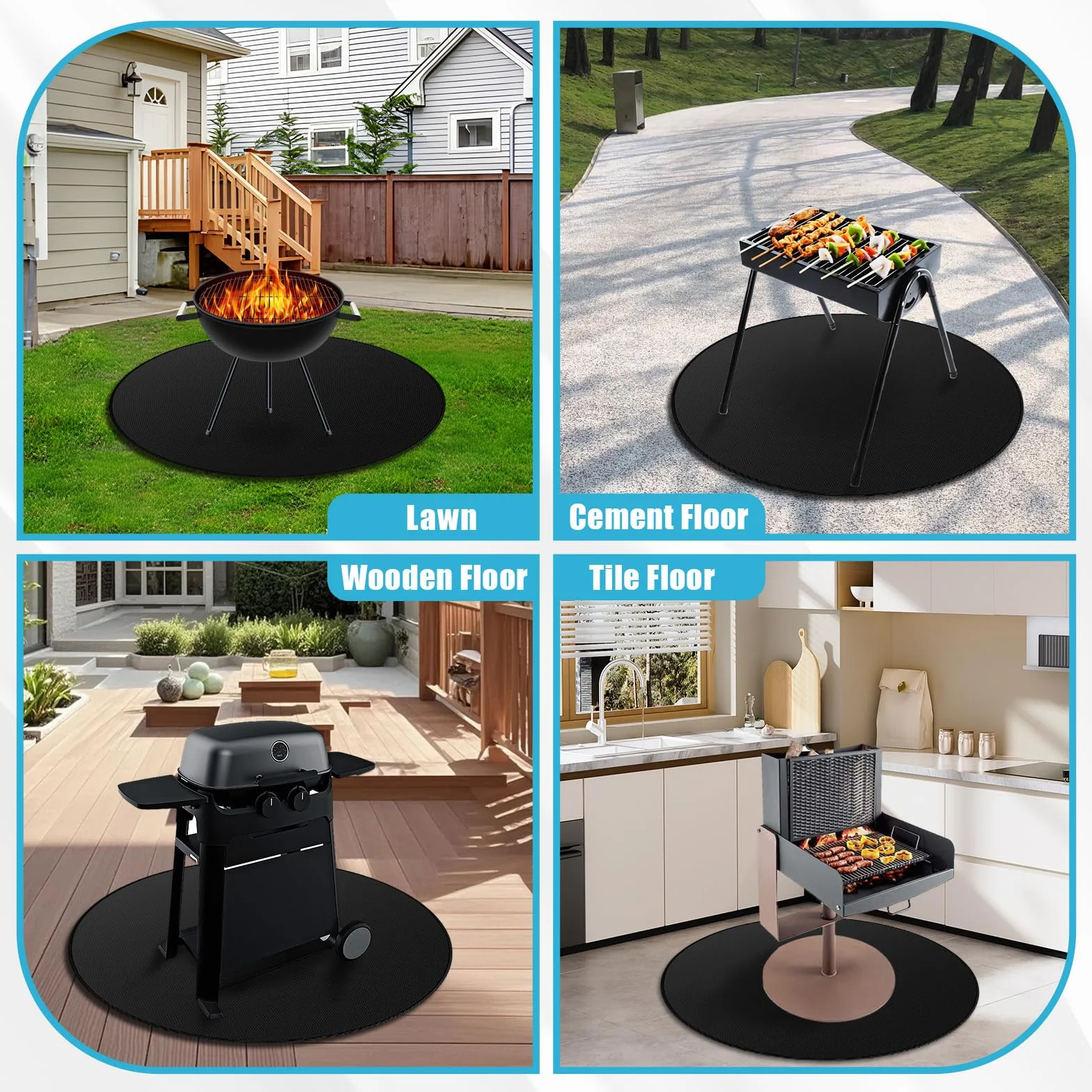Tapis Barbecue Sol Exterieur 120 cm Anti Feu Réutilisable Ignifuge pour Brasero Gaz Patio