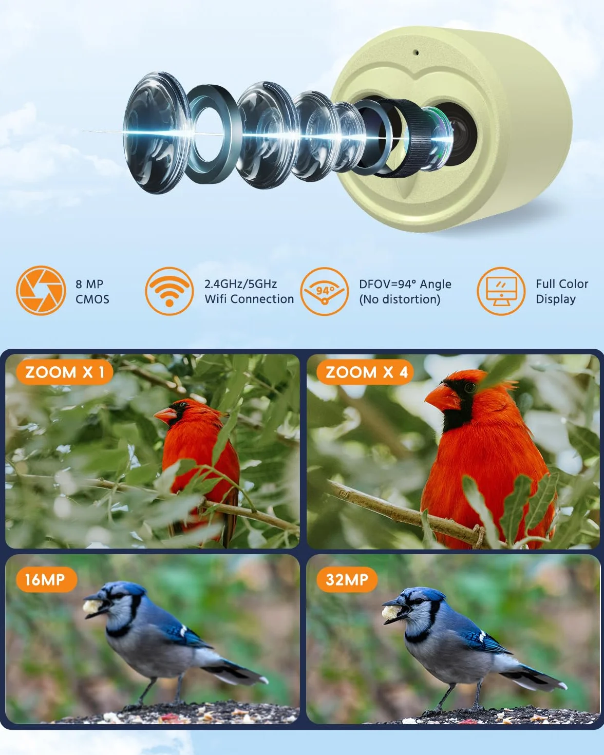 Hibird Caméra d'observation des oiseaux 5G IP66 avec identification IA et panneau solaire
