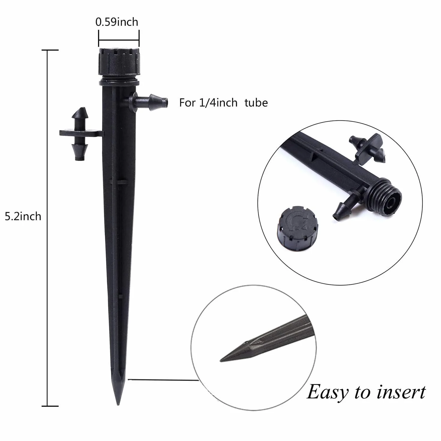Kalolary 100pcs Micro-asperseur Irrigation Goutte à Goutte 360° 8 Trous Emetteurs pour Tube 1/4 (4-7mm) Jardin Noir