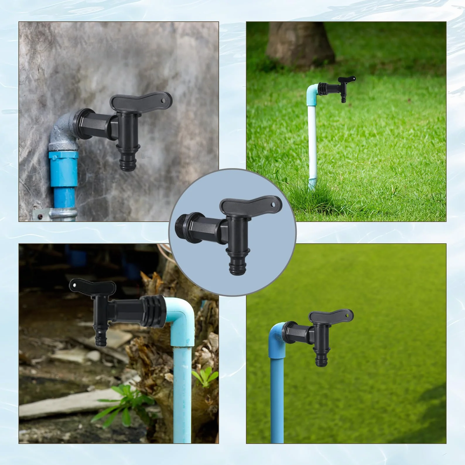 Lot de 2 Robinet Cuve Plastique 3/4" Adaptateur Tuyau Arrosage pour Jardin Citerne Réservoir Eau de Pluie (Noir)