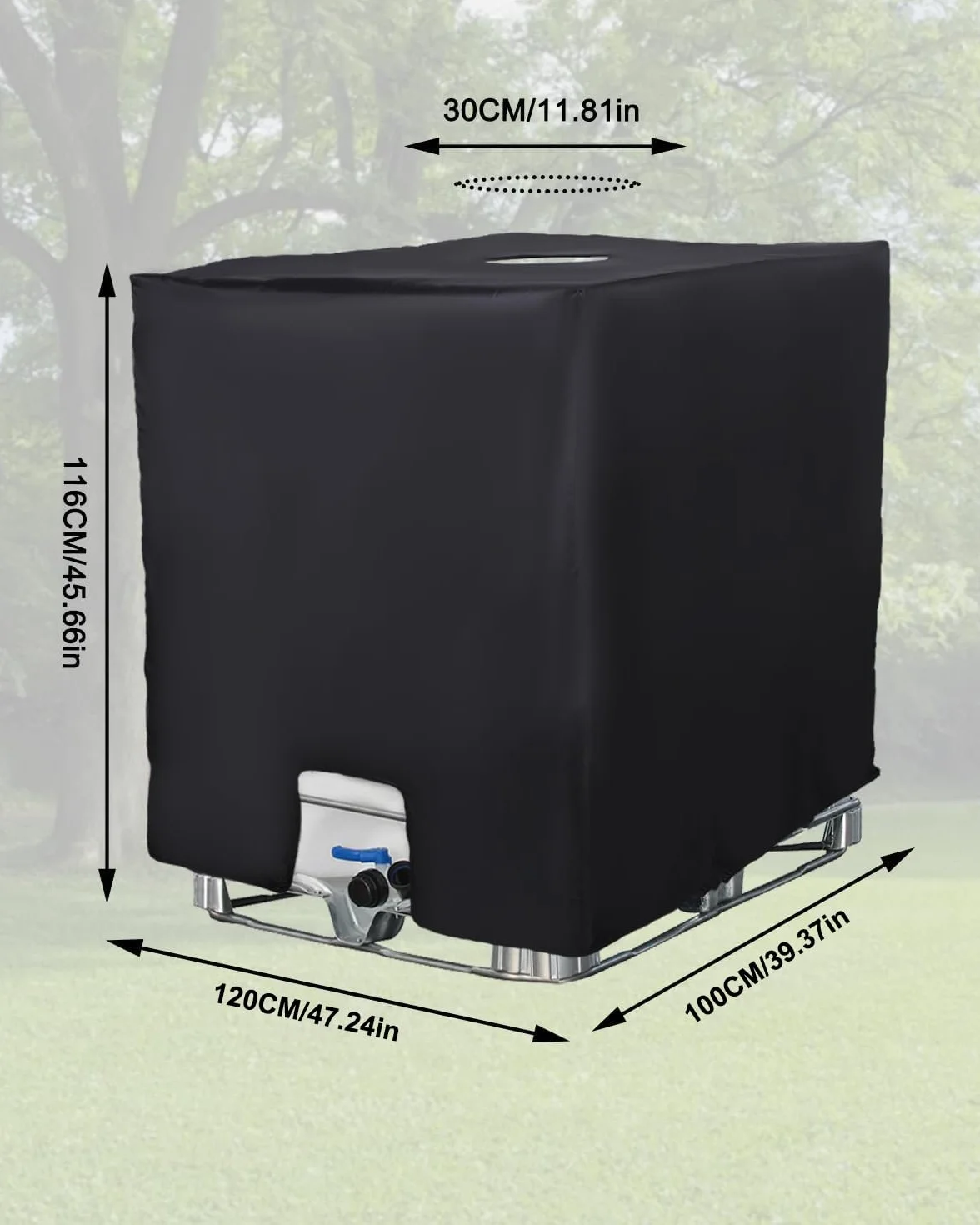 Bache pour Cuve IBC 1000L Anti-UV Anti-poussière Couverture Réservoir Eau 120x100x116 cm Noir