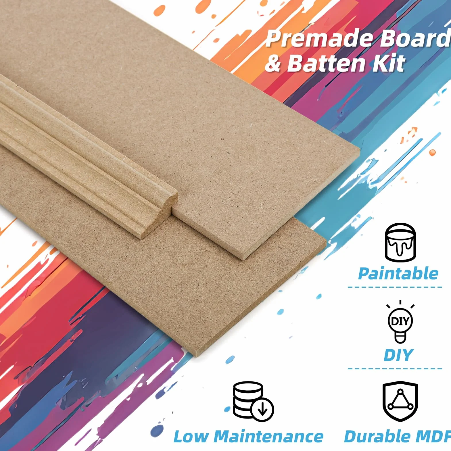 Art3d Kit de panneaux prêts à poser Board & Batten pour revêtement mural (210 x 113 cm) Panneau MDF pour accent mural dans la cuisine, la chambre et le salon - Peignable – Incl. bande d’arrêt et