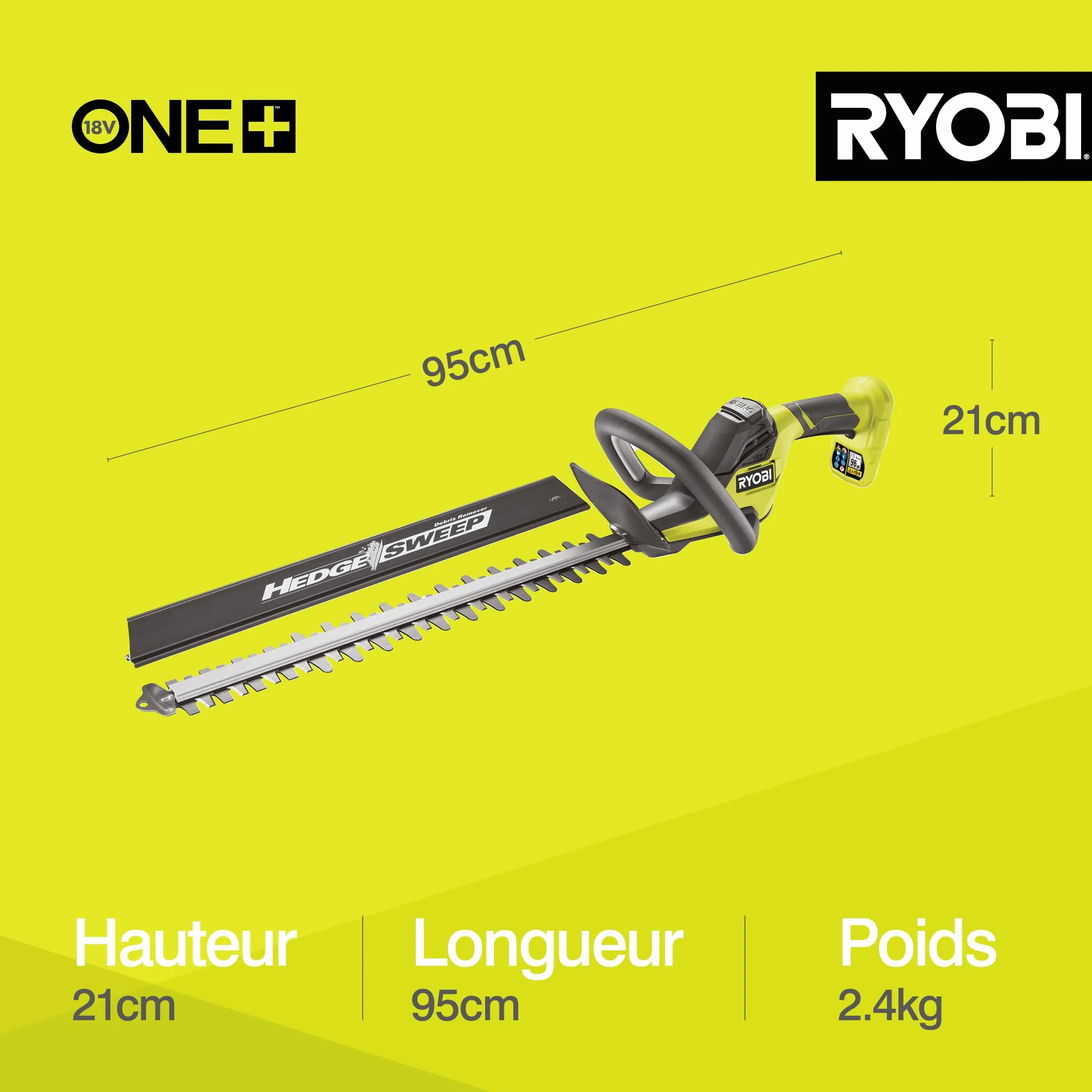 RYOBI Taille-Haies sans Fil 18V One+ RY18HT50A-0 Lame 50 cm Écartement 24mm Poignée Rotative