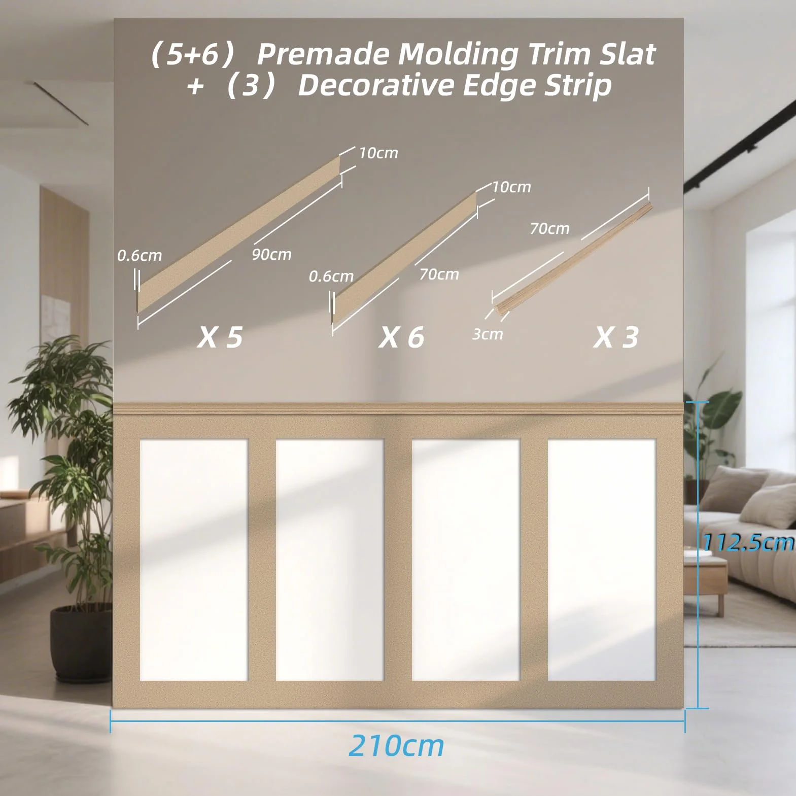 Art3d Kit de panneaux prêts à poser Board & Batten pour revêtement mural (210 x 113 cm) Panneau MDF pour accent mural dans la cuisine, la chambre et le salon - Peignable – Incl. bande d’arrêt et