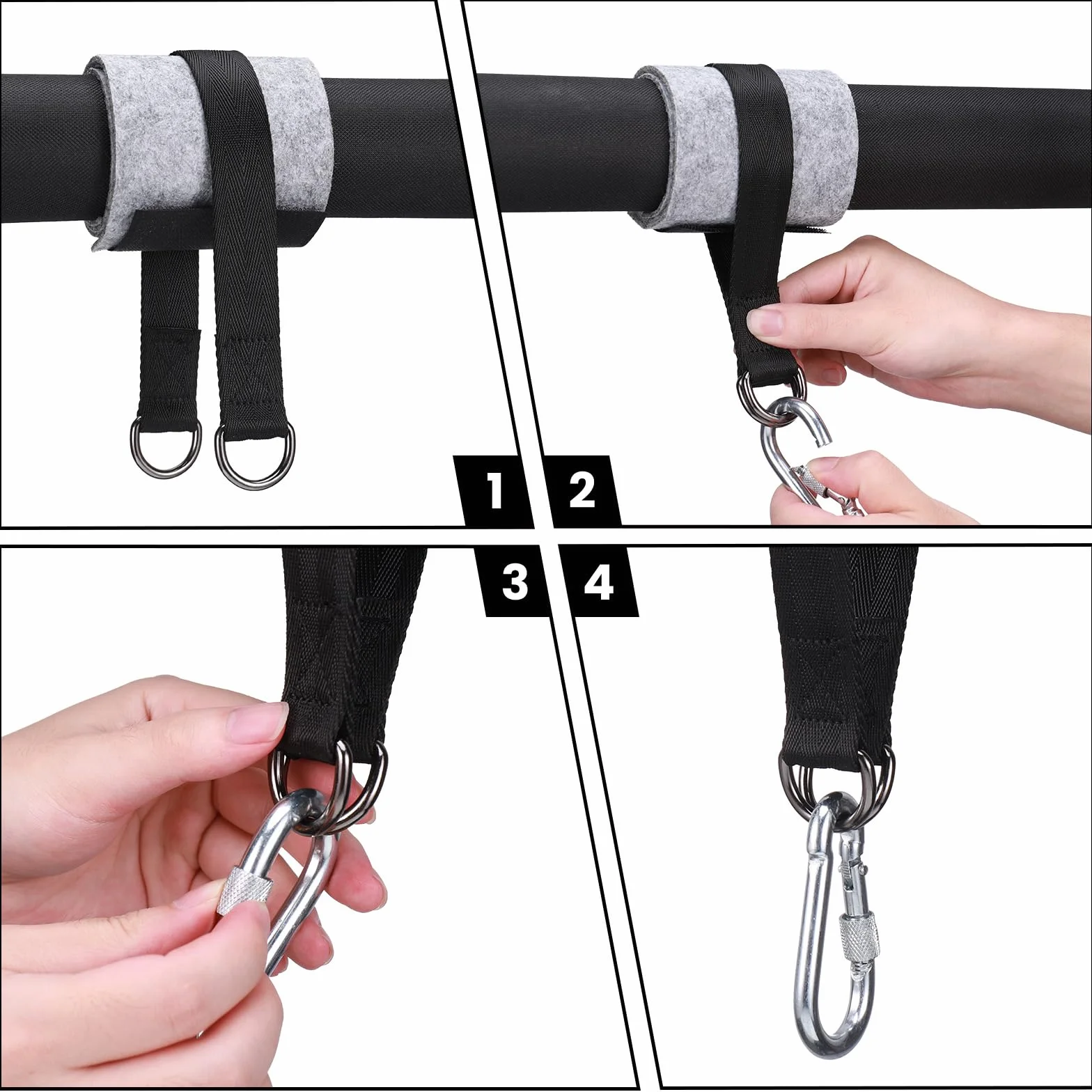 JIZZU Fixation Balancoire 40cm 2 Pièces Kit Sangle Suspension Mousquetons Jardin Hamac