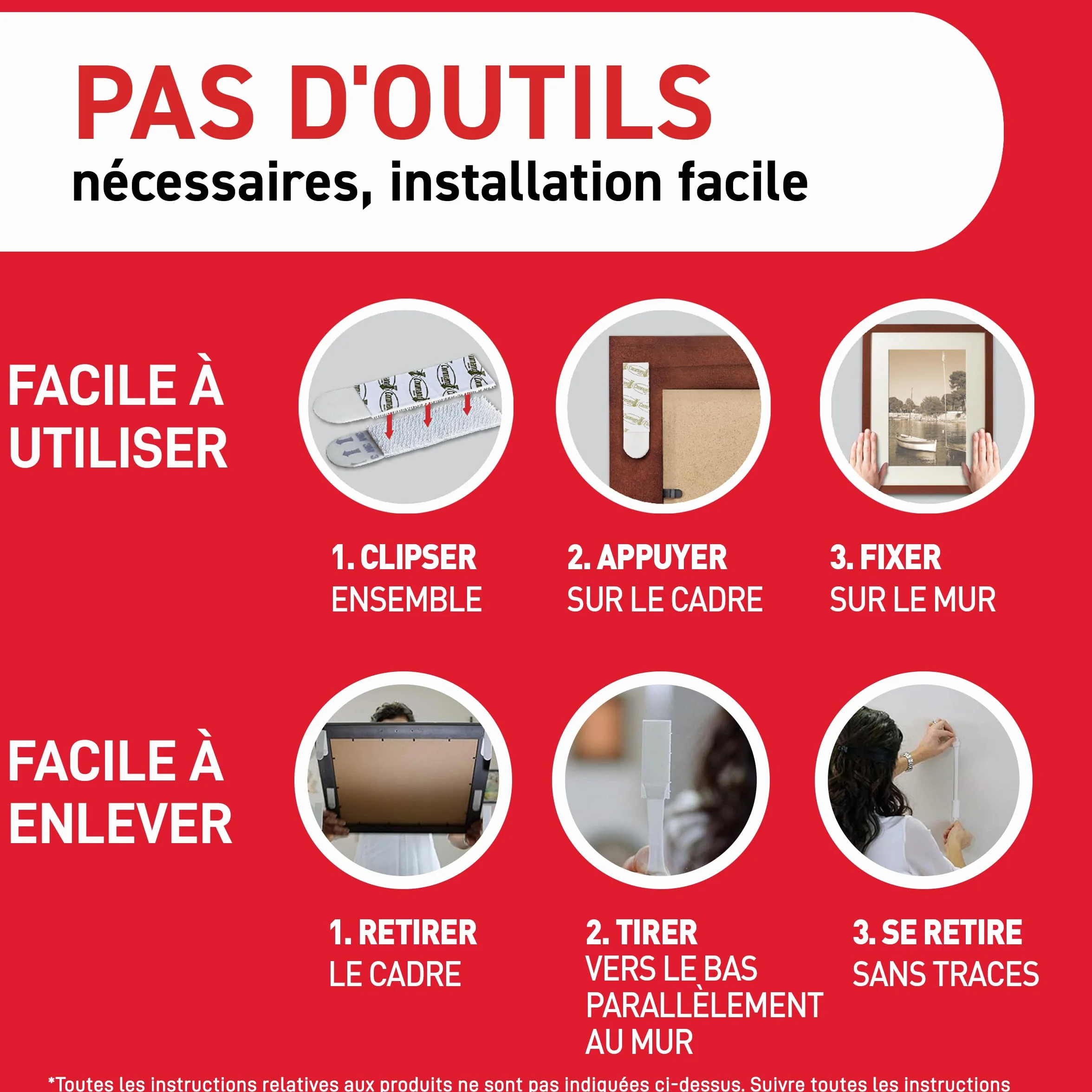 Command Languettes Accroches Tableaux Moyen Modèle - 8 Paires (16 Languettes) Blanc - Supporte jusqu'à 5 kg - Sans Outils - Fixation sans Dommages