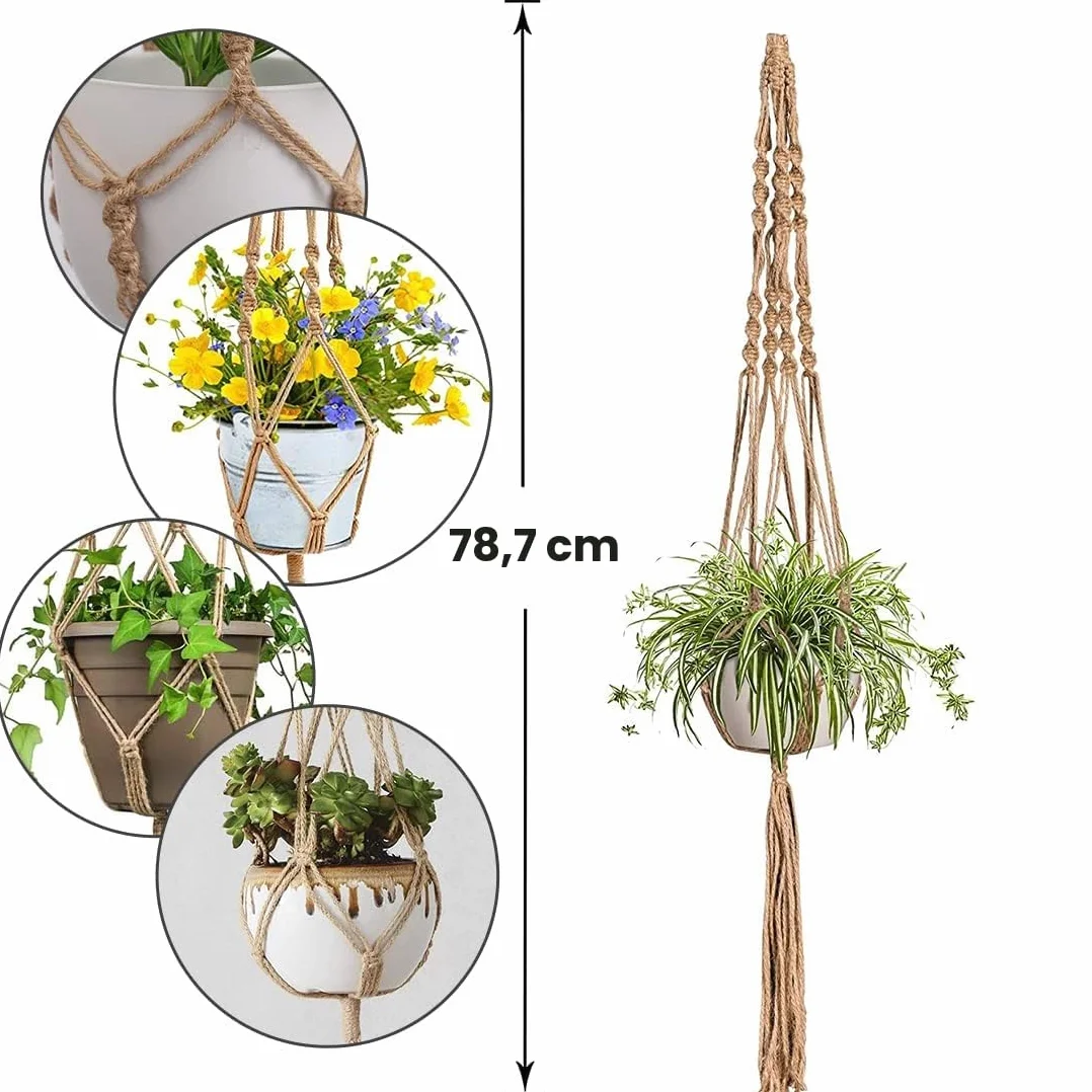 Macramé Pot Suspendu avec Frange, Porte Pot de Fleurs Suspension Plante pour Décoration Jardin Style Bohême 2 Pièces