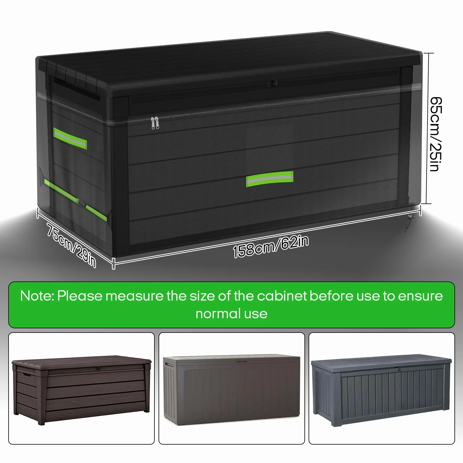 Housse de coffre de terrasse 158 x 75 x 65 cm 600D Oxford PU imperméable double fermeture éclair protection UV