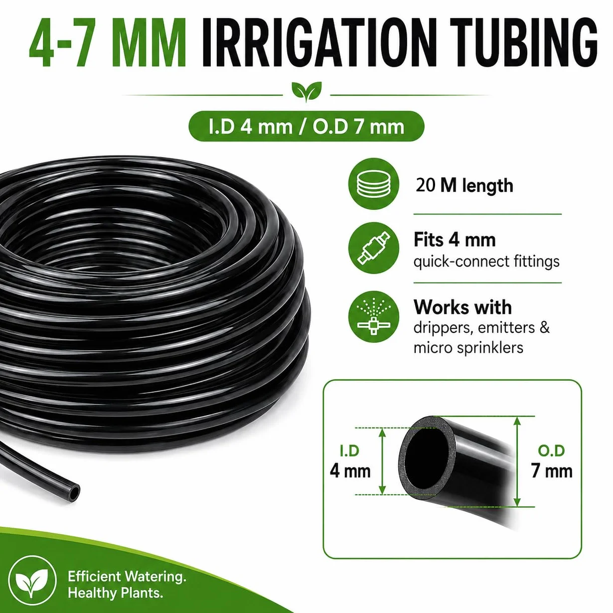 Tuyau d'irrigation goutte à goutte 30 mètres 4mm/6mm noir