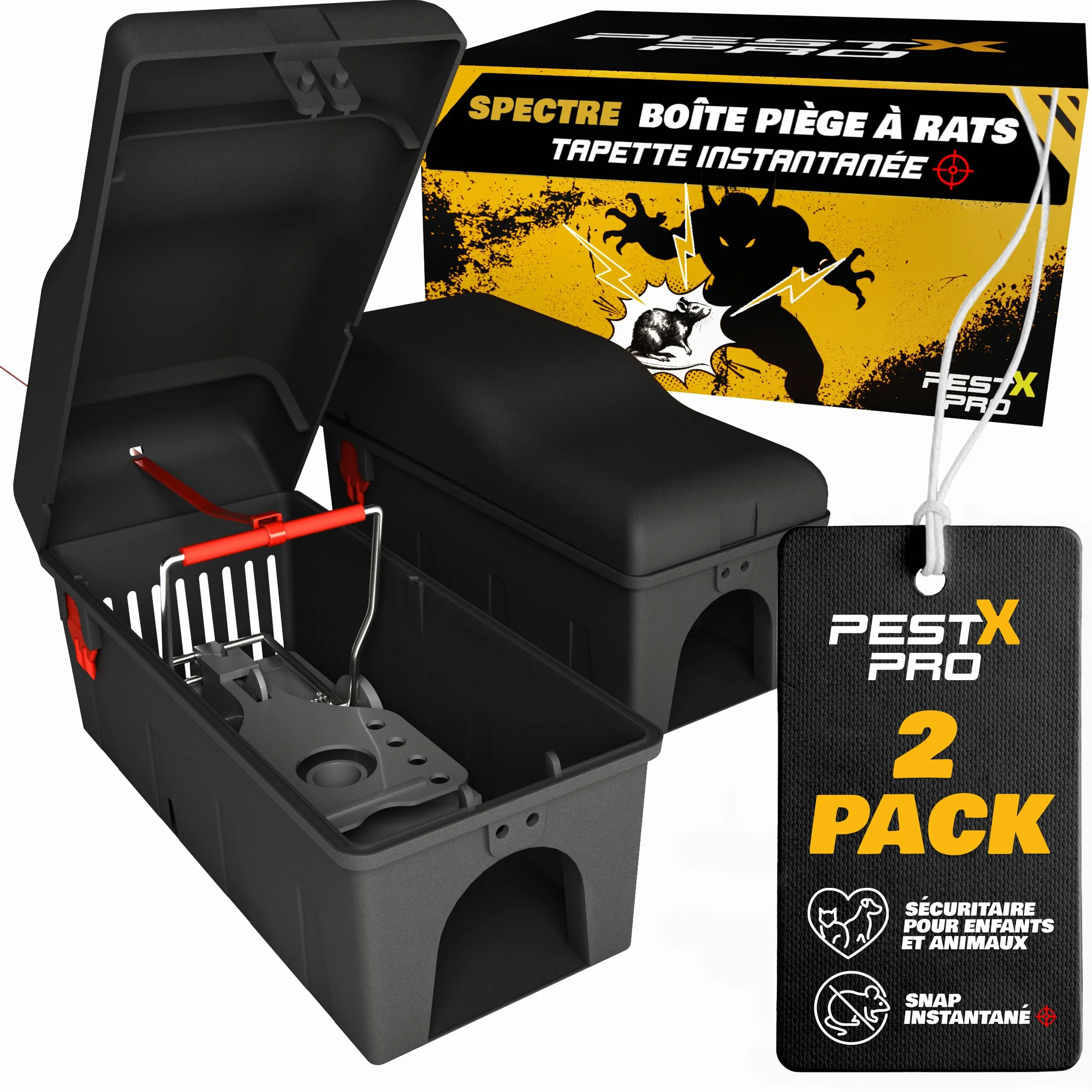 Pest X Pro Spectre Boîte à Piège à Rats Professionnelle Lot de 2 Sécurisée pour Enfants Animaux Station Robuste pour Rongeurs Réutilisable Facile à Installer Usage Intérieur Extérieur