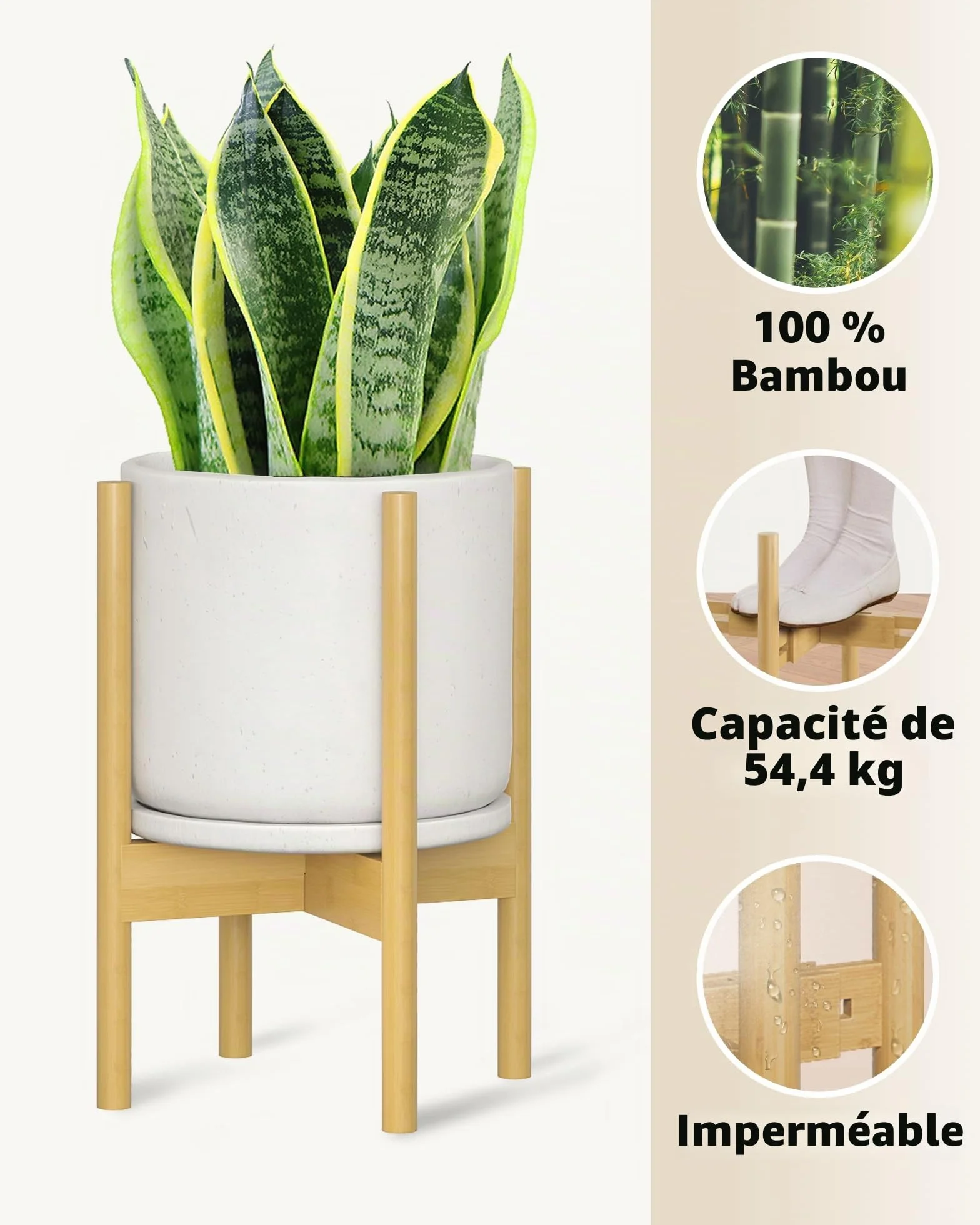Bamworld Support réglable pour plantes d'intérieur en bambou 20-30 cm pour salon