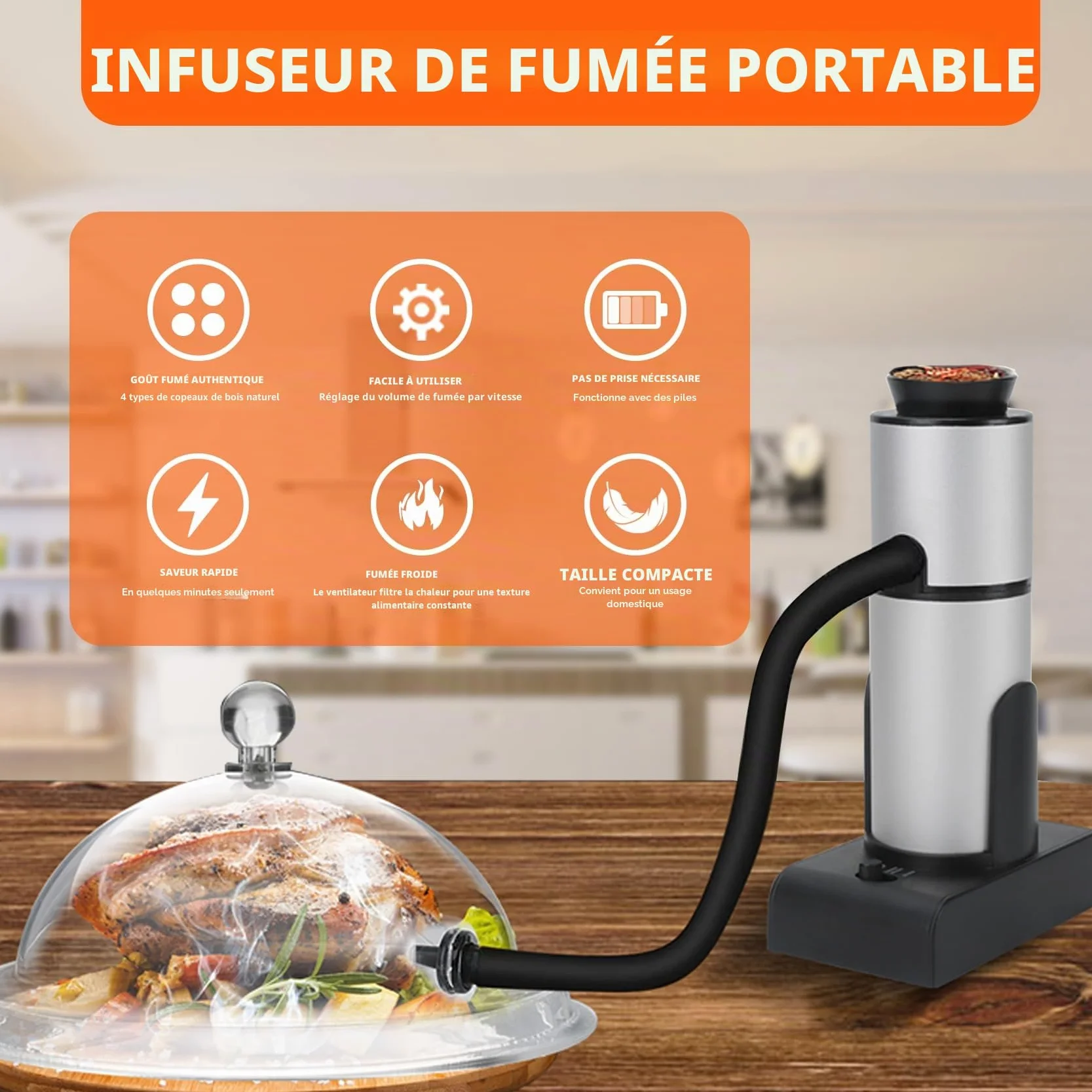 Fumoir à Aliments en Bois Portable avec Copeaux de Bois pour Viande, Saumon, Fromage, Barbecue