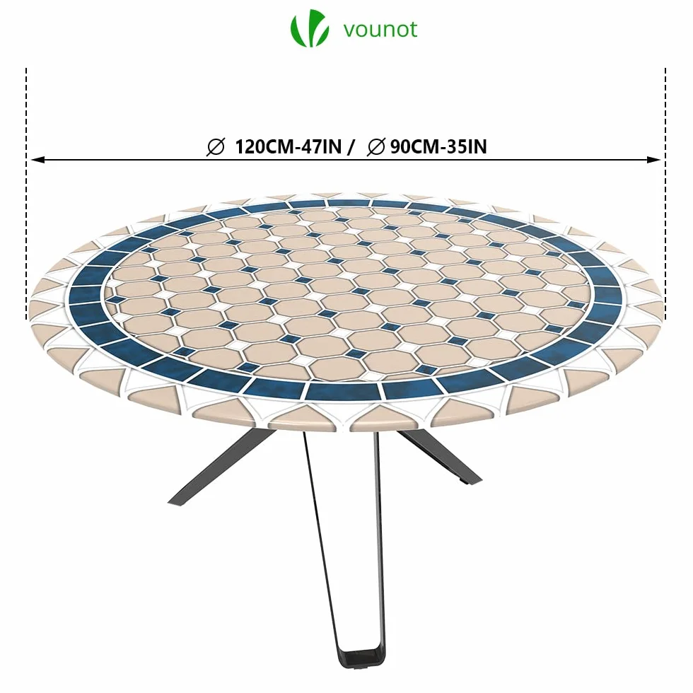 Nappe de Table Ronde en PVC Imperméable Anti Tache avec Doublure Élastique pour Jardin Intérieur Extérieur