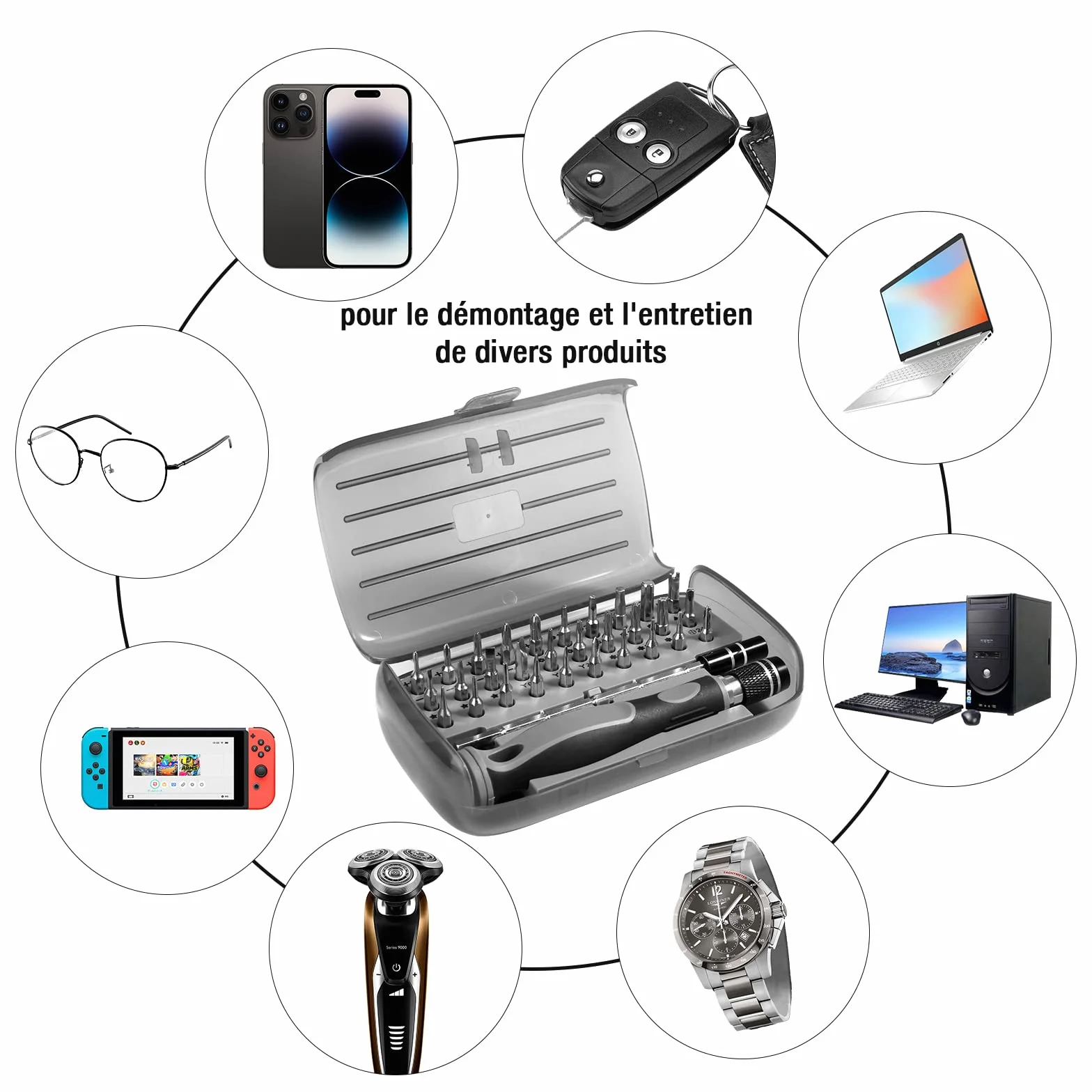 Vinabo Jeu Tournevis de Précision 32 en 1- Mini Set Tournevis Magnétique Bricolage Electronique de Réparation Kit, Outil Informatique pour PC, MacBook, iPhone, Lunettes, Montre, Smartphone