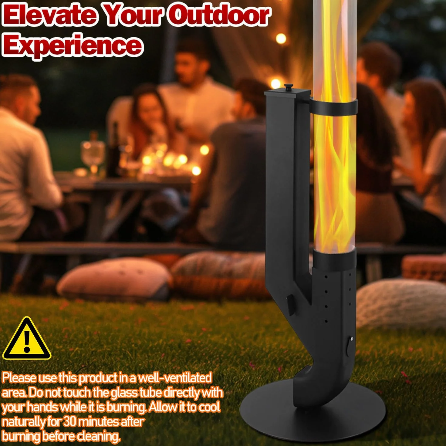 Tube de feu à granulés en acier inoxydable 100 x 8 cm colonne de feu pour jardin terrasse