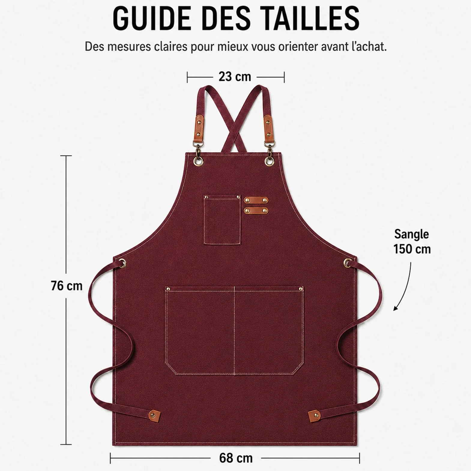 Tabliers de Cuisine 68x76cm Réglable avec 3 Poches pour Hommes Femmes Barbecue