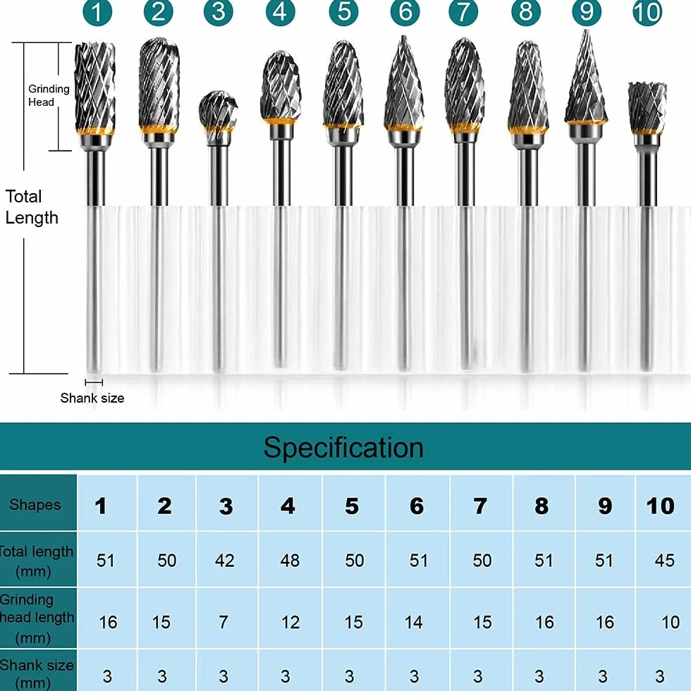 Jeu de Fraises Rotatives Acier Carbure de Tungstène Double Tranchant pour Outil rotatif, 10 stuks 1/8 inch schacht past roterende tool voor houtbewerking snijwerk, metalen polijsten, graveren, boren