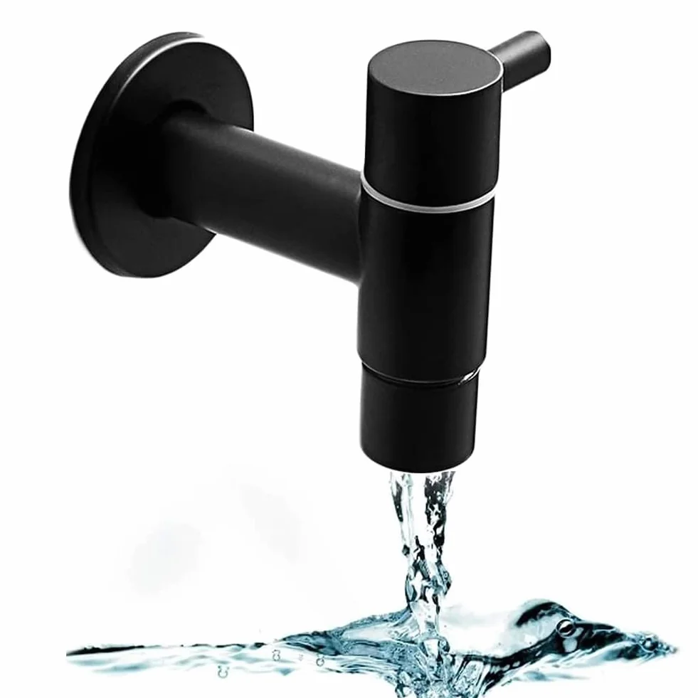 Robinet Mural Noir Acier Inoxydable Eau Froide Salle de Bain Lavabo