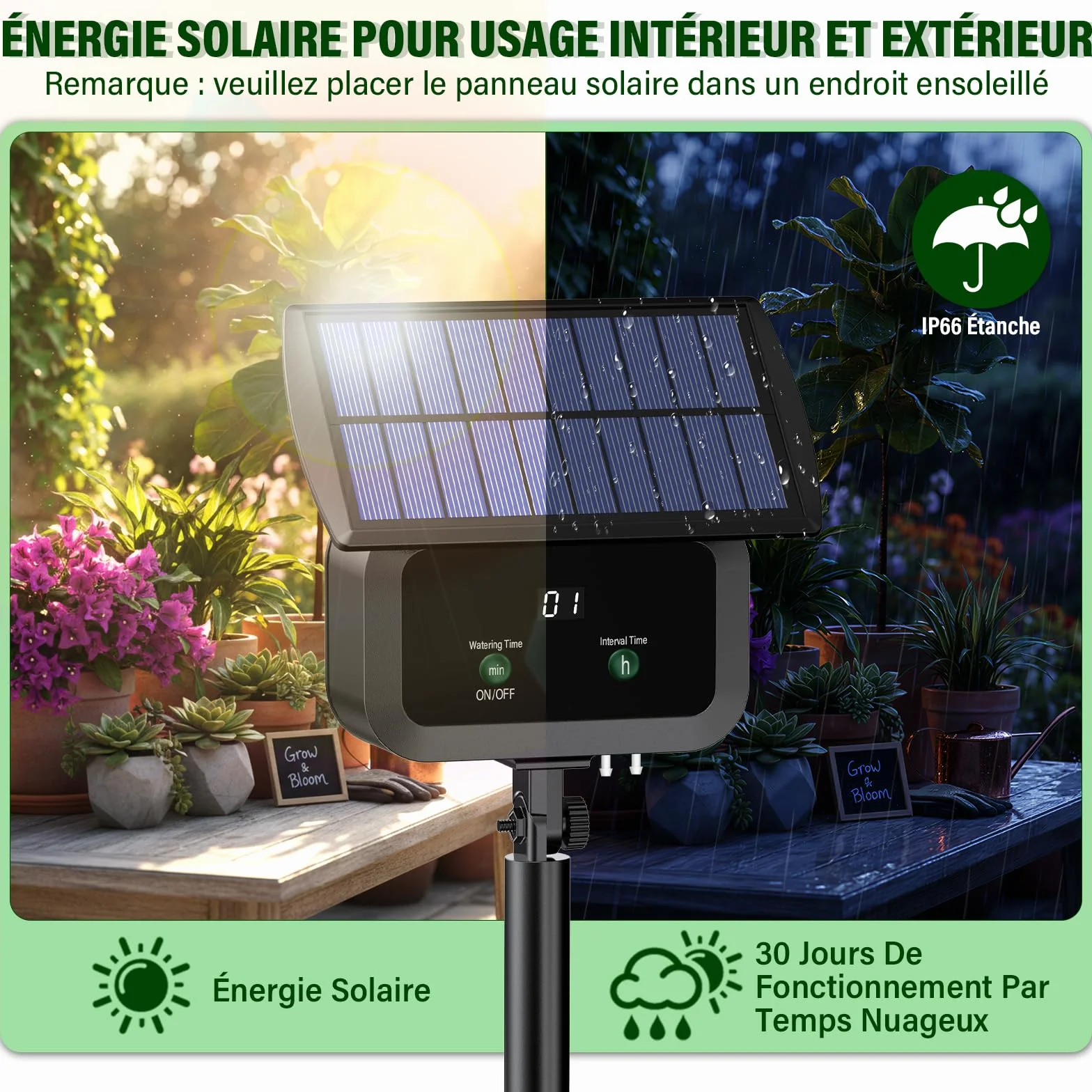 Kit Arrosage Automatique Solaire, Système d'Irrigation Goutte à Goutte avec Minuterie et Tuyau 15M