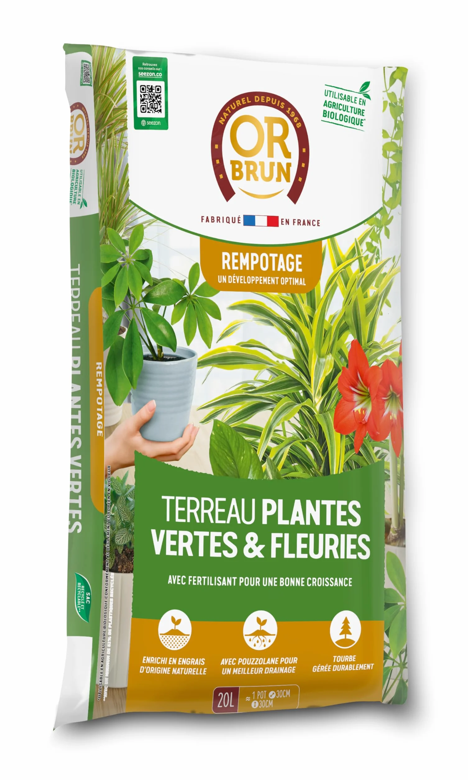 OR BRUN Terreau Plantes Vertes & Fleuries 20 litres