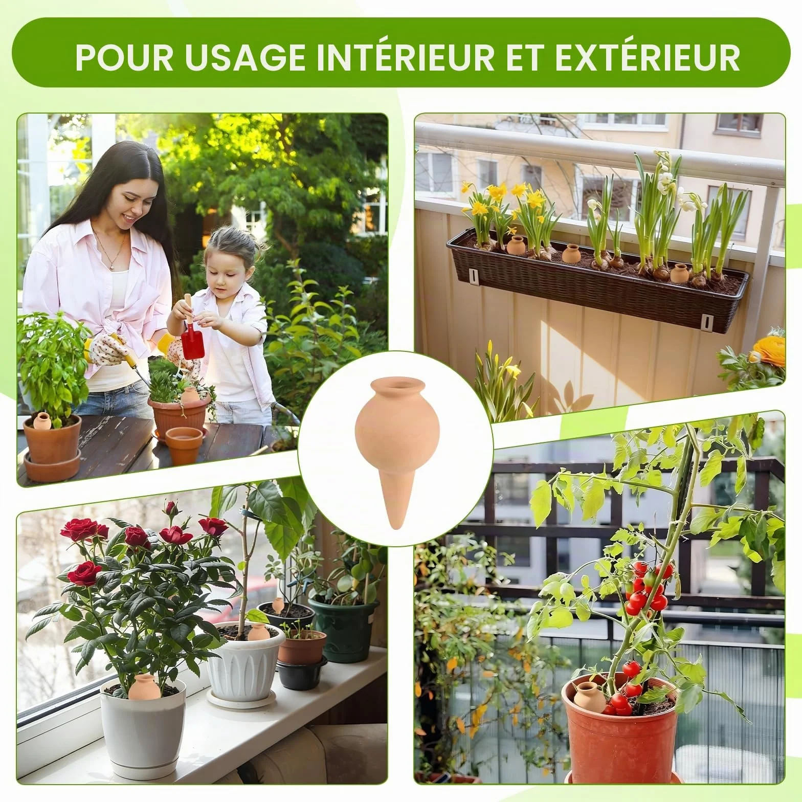 EXLECO Oyas Arrosage Automatique 4pcs Cône Argile 100ml Irrigation Plante Intérieur Extérieur
