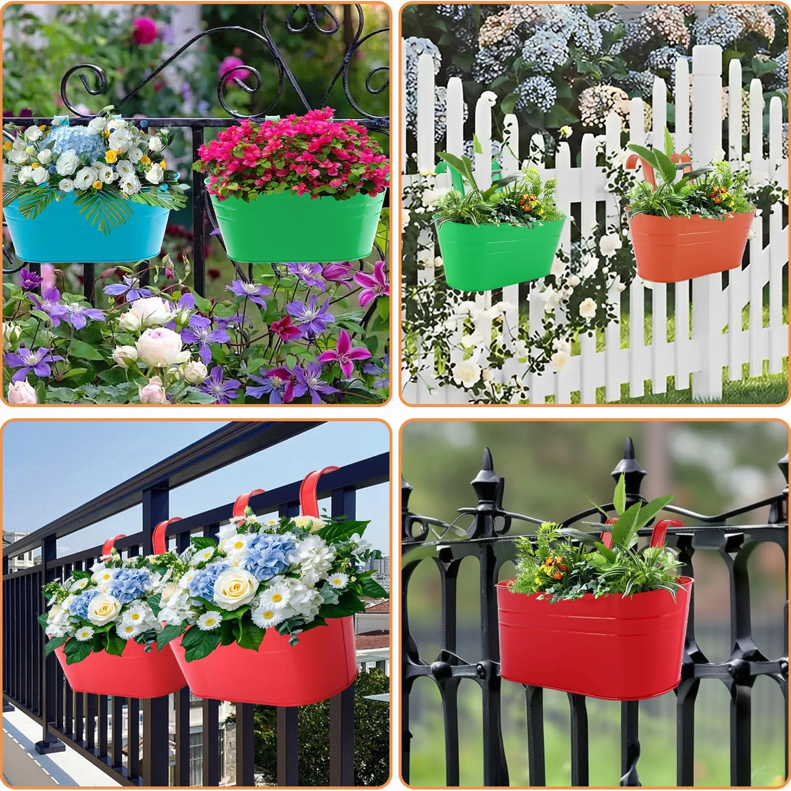 Lot de 6 pots de fleurs suspendus en métal 27,5 cm Multicolore