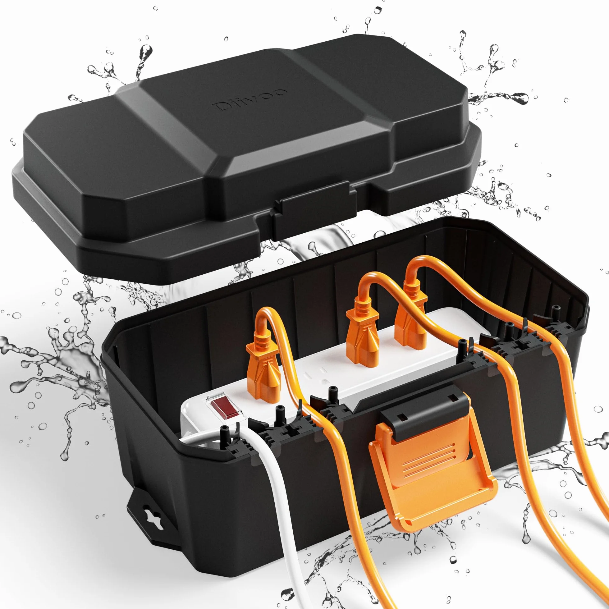 Diivoo Boite Etanche Electrique Exterieur (27,3 x17x13,3 cm), Protection de Prise, Protection de Rallonge électrique Résistante aux Intempéries, pour Multiprise, Minuteries, Lumières de Noël, Noir