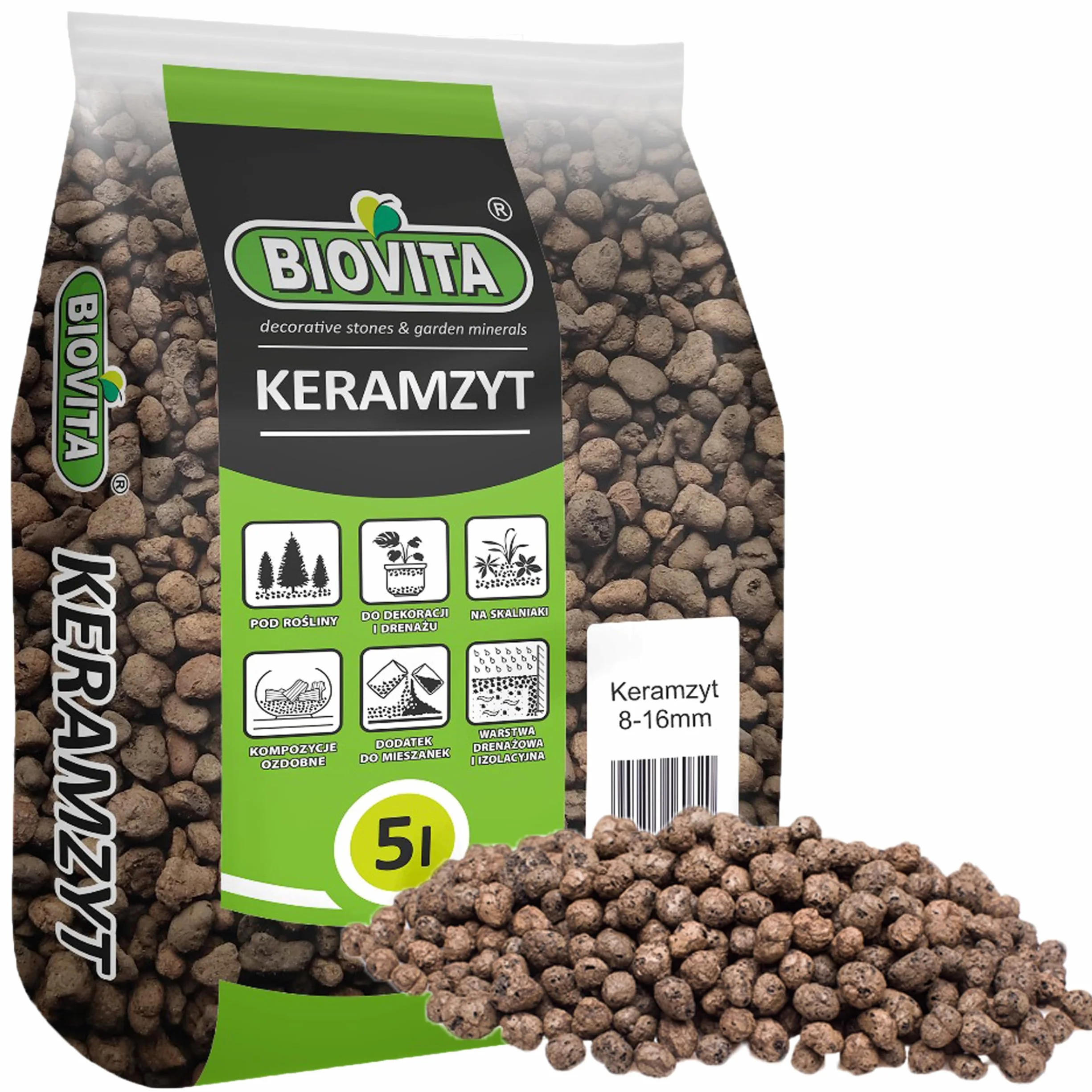 BIOVITA Argile expansée Granulés drainage 8-16 mm plantes intérieur 5 l